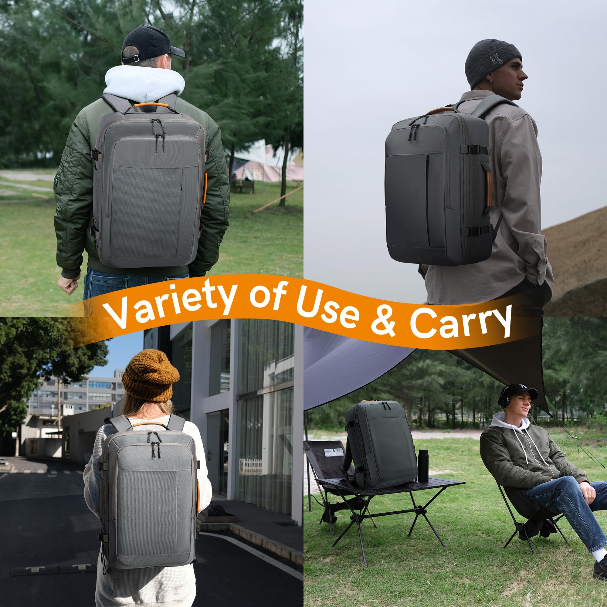 40L Expandable Carry On Backpack - TSA Approved Flight Travel Backpack for Men & Women, Fits 17.3