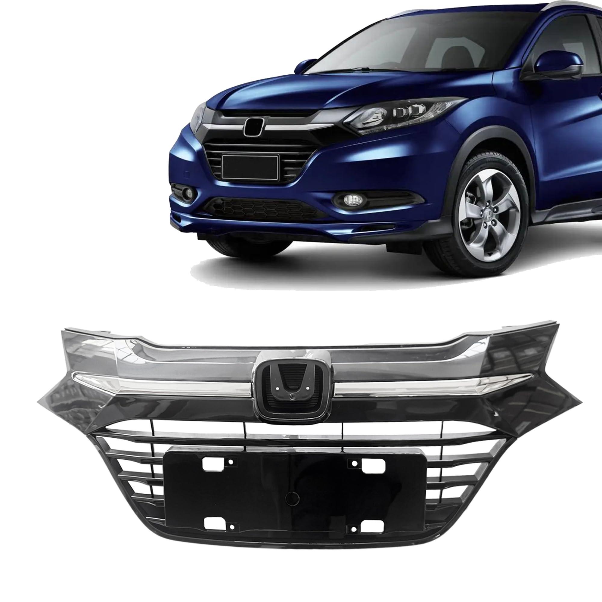 PartsFlow Front Bumper Grille - OEM Style Black with Chrome Trim - Compatible with 2016-2018 Honda HR-V Sport | Perfect Upgrade for Off-Roading & Urban Driving