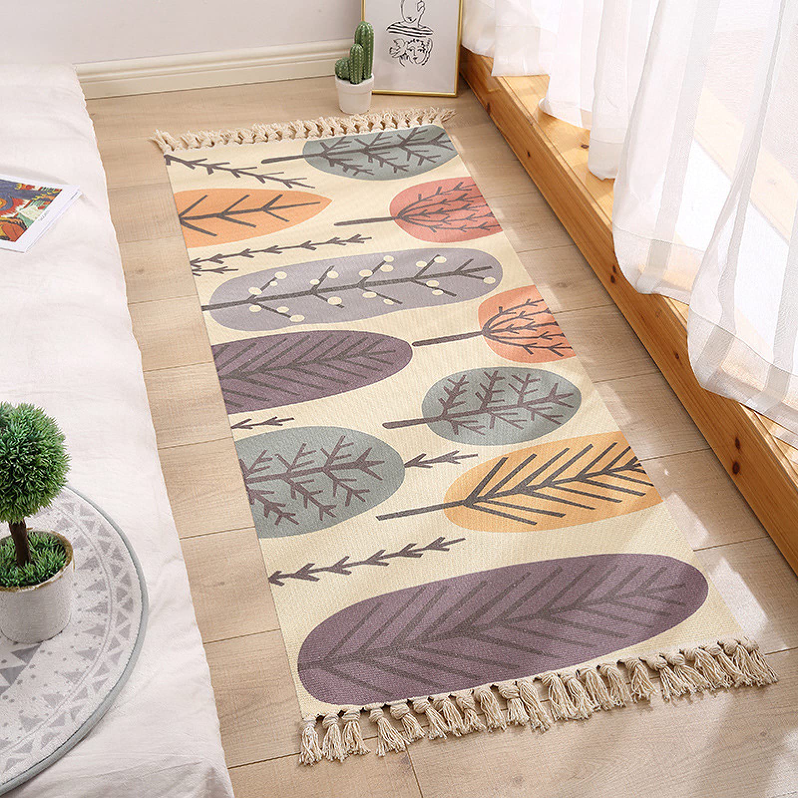Bohemian Cotton Area Rug - Hand Woven Reversible Floor Mat with Tassels, 24x35 Inch, for Bathroom Bedroom Living Room Laundry Room | Soft Indoor Decor Rug for Boho Home & Apartment