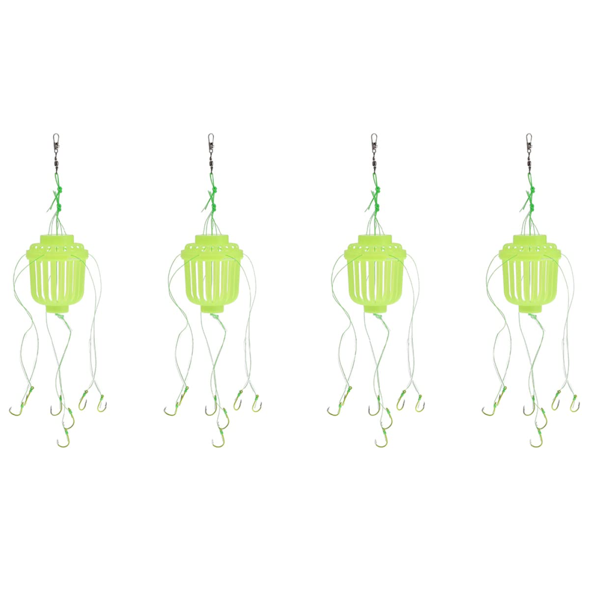 LIOOBO 4-Piece Barbed Fishing Jigs with Feeder Cage - Carp Fishing Hooks & Bait Feeder Basket for Freshwater & Saltwater Angling | Perfect for Carp, Bass, and Catfish Fishing Trips