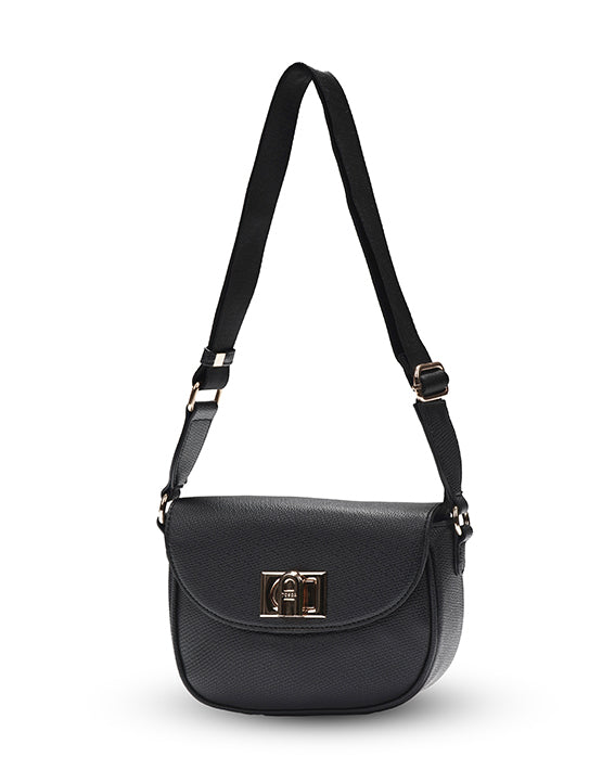 Tosca TH051 Small Saddle Flap Handbag for Women - Stylish Black Leather Crossbody Purse for Everyday Use, Work & Date Night
