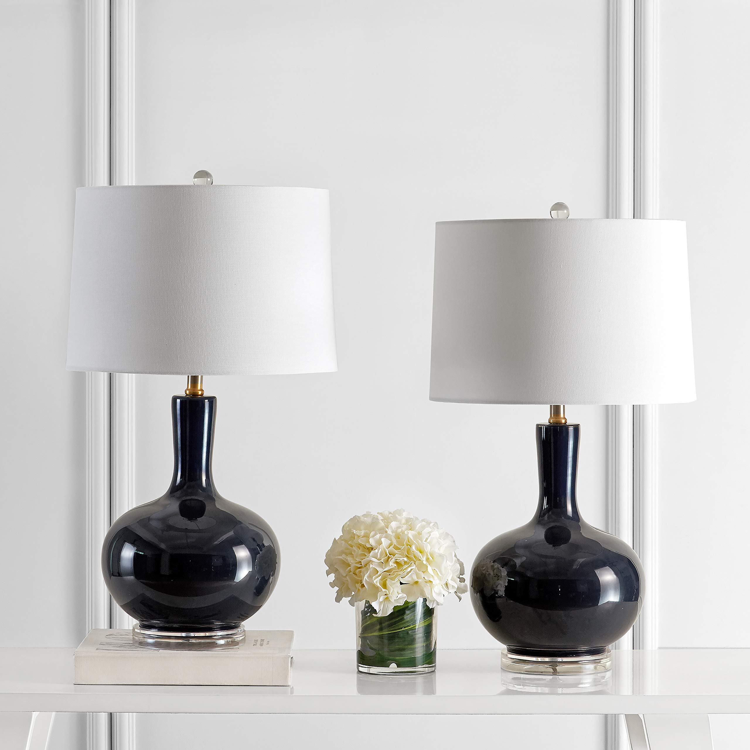 SAFAVIEH Nilla Modern Contemporary Navy & Clear 27-Inch Table Lamp Set of 2 with LED Bulbs - Perfect for Bedroom, Living Room, Home Office & Nightstand Lighting