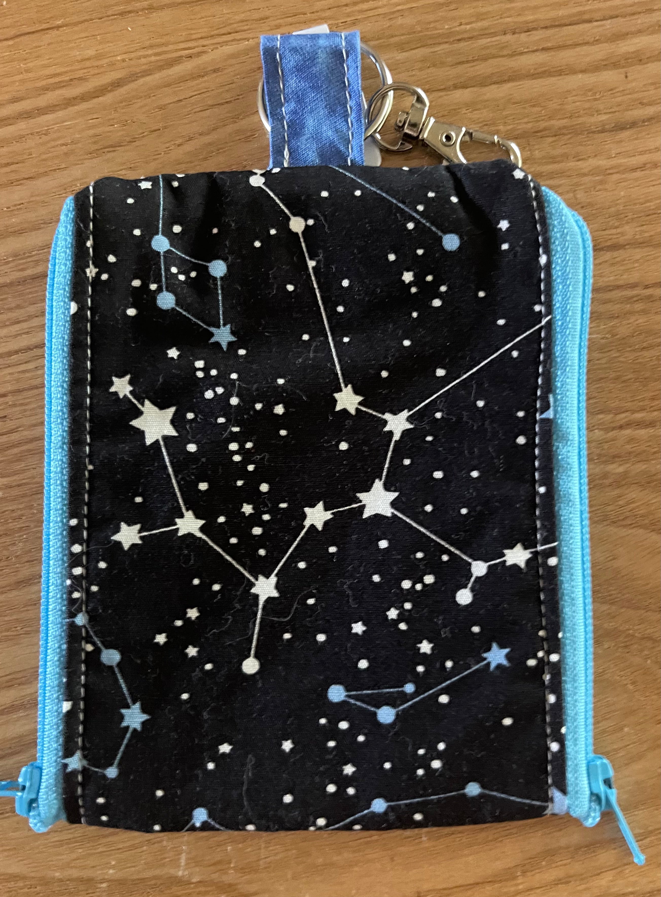 2 Pocket Zipper Keychain Wallet - Universe & Stars Design for Keys, Coins & Small Essentials | Perfect for Travel, Gym & Everyday Use