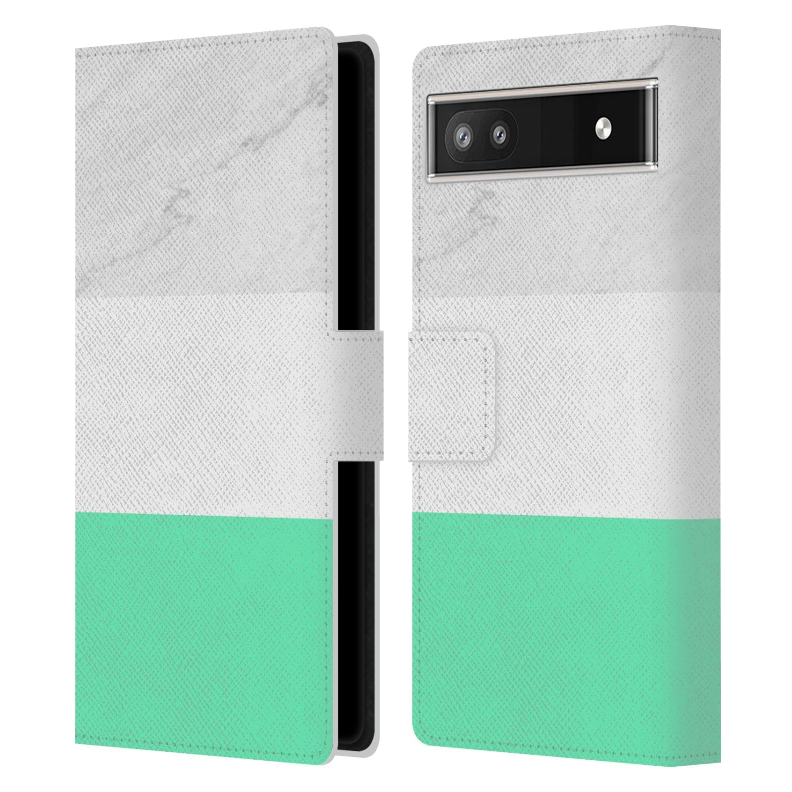 ARTbyJWP Leather Wallet Case for Google Pixel 6a - Mint Marble Design for Daily Use