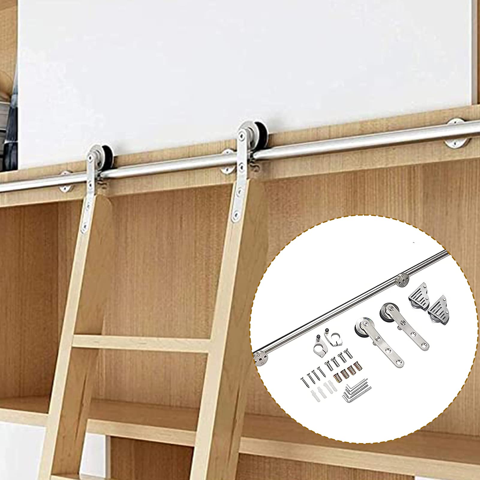 Stainless Steel Sliding Barn Door Hardware Kit with Floor Roller Wheels - Heavy Duty Track System for Library, Loft, Home, Interior & Bookshelf - Perfect for Modern Farmhouse, Office & Closet Doors