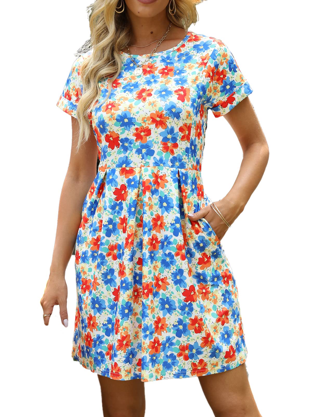 Naggoo Women's Summer Striped Short Sleeve T-Shirt Dress - Casual Swing A-Line Dress with Pockets | Perfect for Beach, Vacation & Everyday Wear
