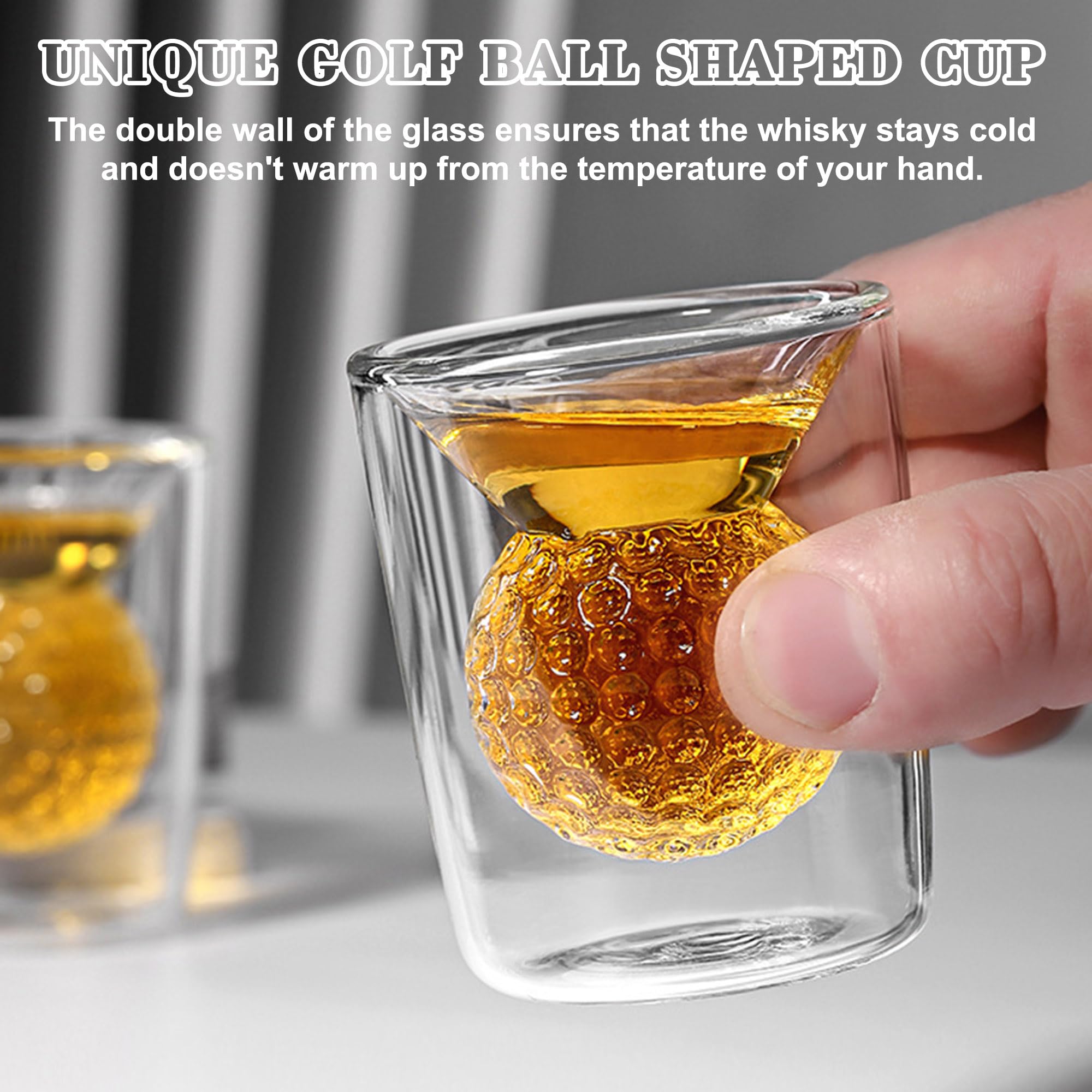 Unique Golf Ball Whiskey Glasses Set - Perfect Golf Gifts for Men, Novelty Drinking Glasses with Embedded Golf Ball Design, Ideal for Home Bar, Parties & Birthday Presents - Great for Golf Enthusiasts & Whiskey Lovers