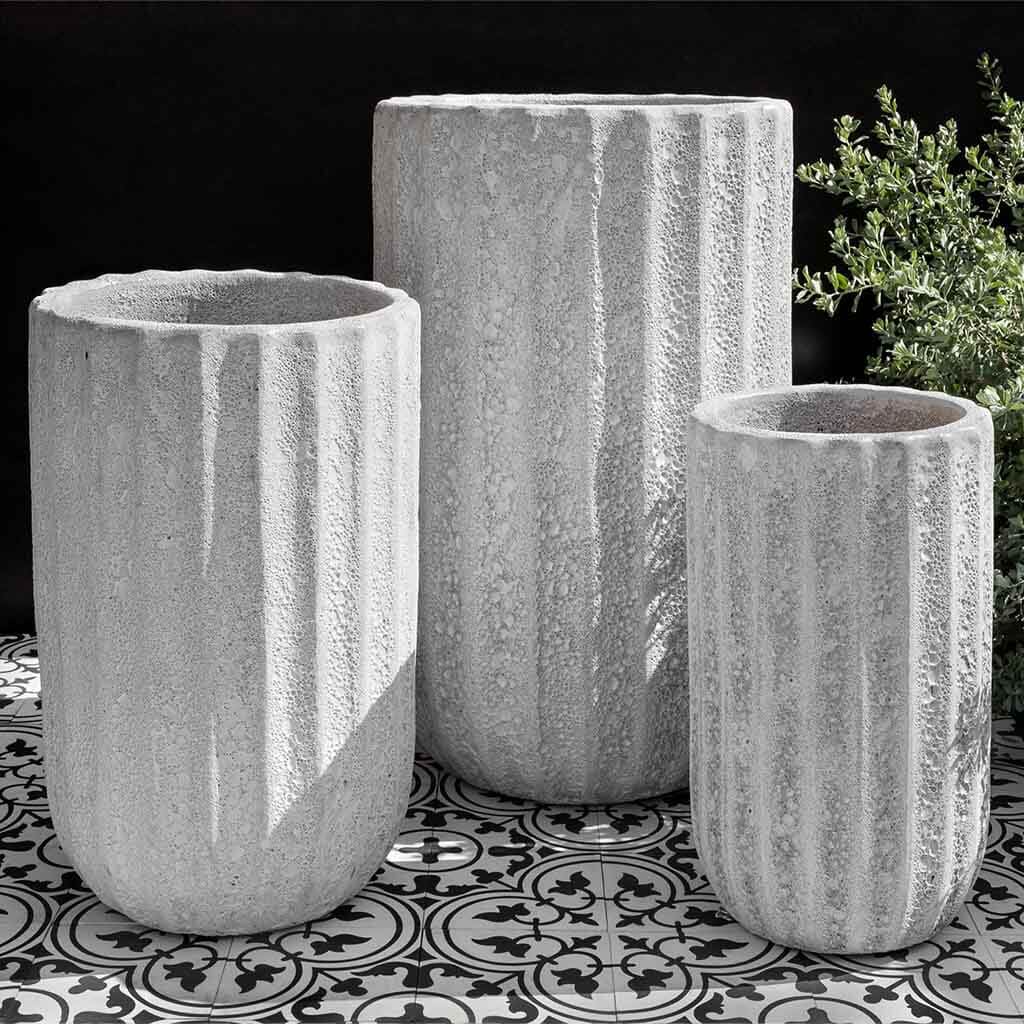 Campania International Maris Tall Planter Set of 3 - White Coral Outdoor Garden Planters for Patio, Deck & Home Decor