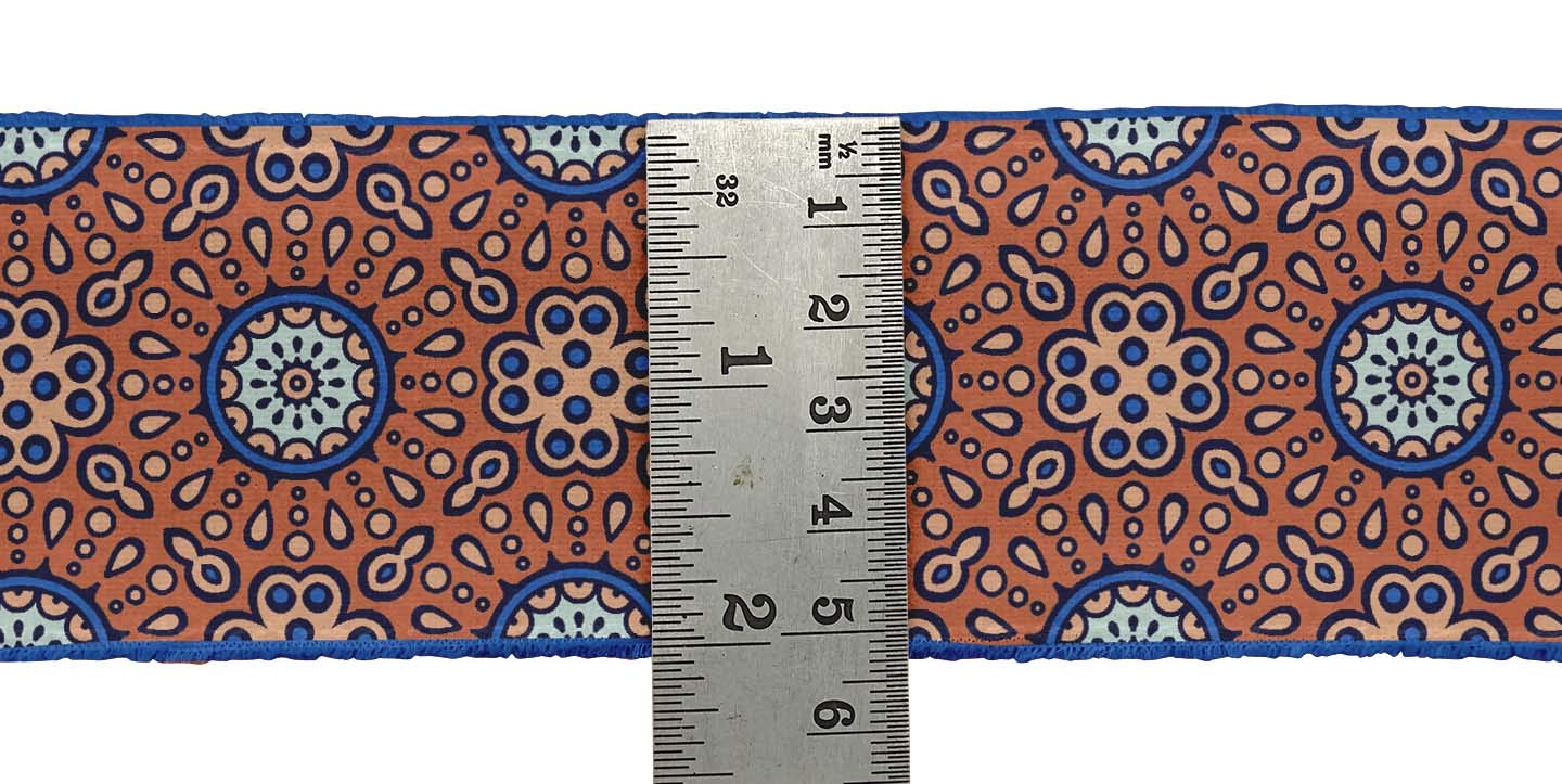 Indian Beautiful Art Orange Artistic Flower Mandala Printed Ribbon Trim - 9 Yard Dupion Fabric Lace for Crafts, Sewing Accessories (3 Inches Wide) - Perfect for DIY Projects, Home Decor, and Fashion Embellishments