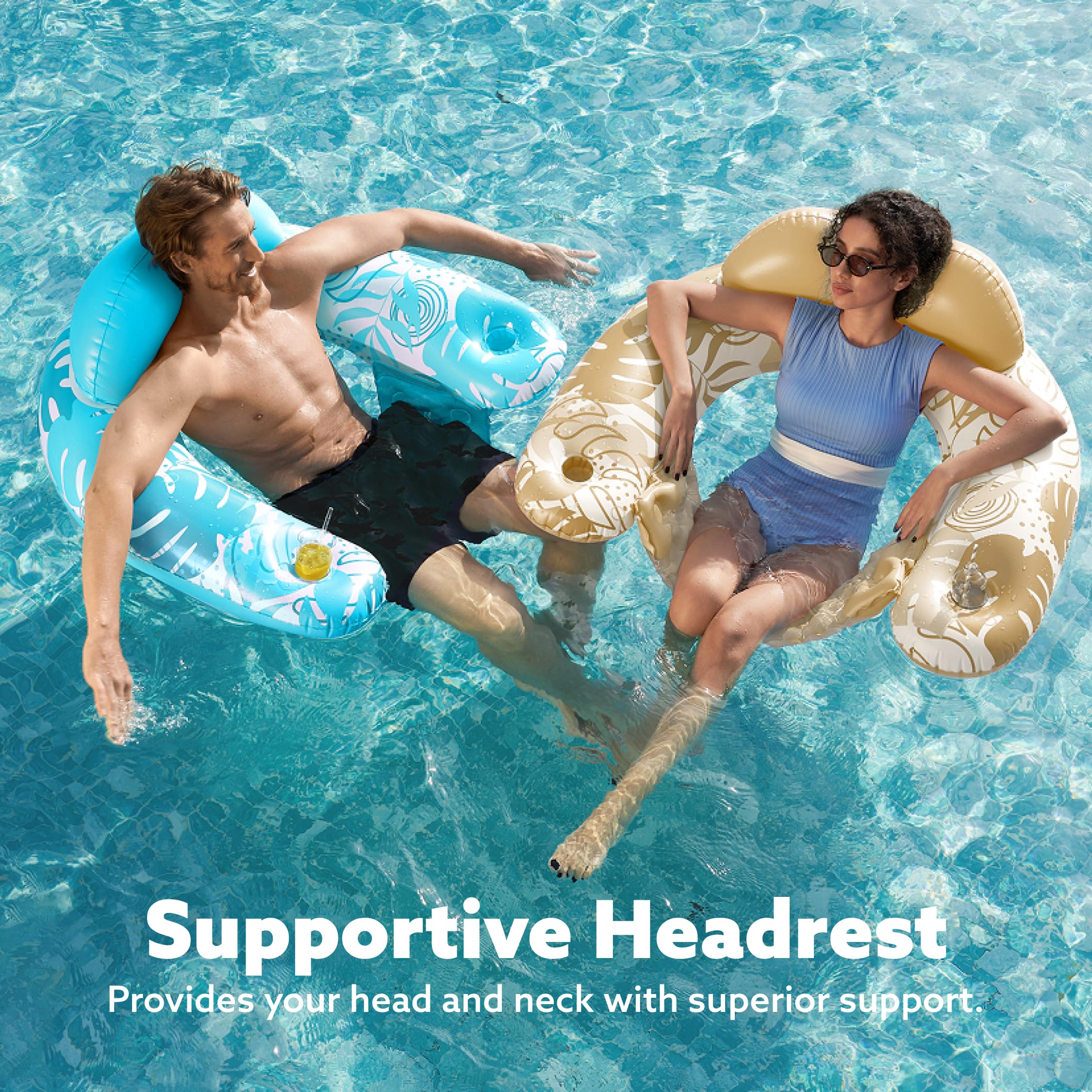 **2 Pack Inflatable Pool Floats for Adults - Floating Chairs with Cup Holders, Summer Water Hammock & Noodle Mat (Leaf Design) - Perfect for Swimming Pools, Beach Parties & Relaxing by the Lake**