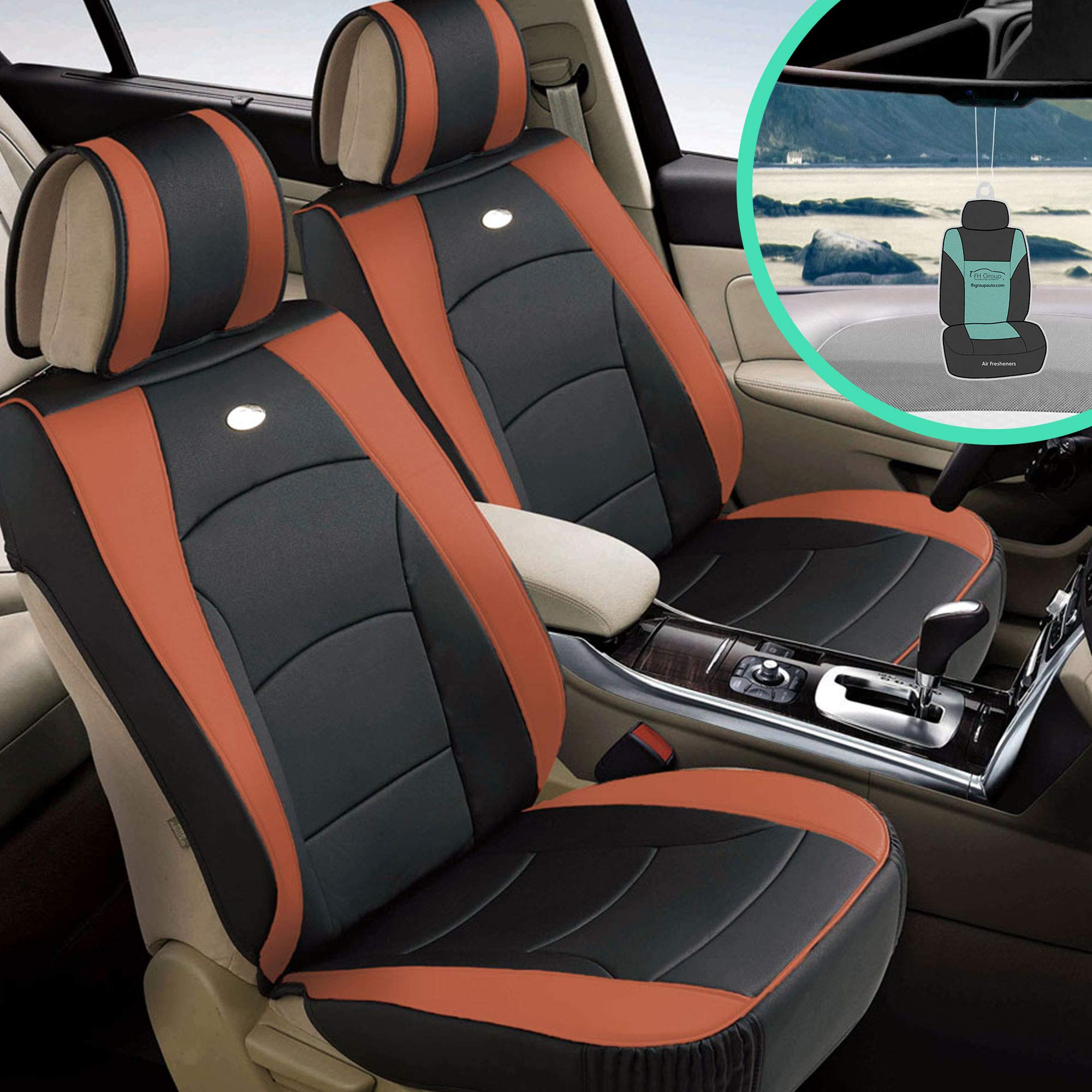 Premium FH Group Car Seat Covers - Universal Fit for Cars, Trucks & SUVs | Ultra Comfort Deluxe Leatherette in Brown/Black | Waterproof & Durable Seat Protector | Perfect for Daily Commute, Road Trips & Family Travel