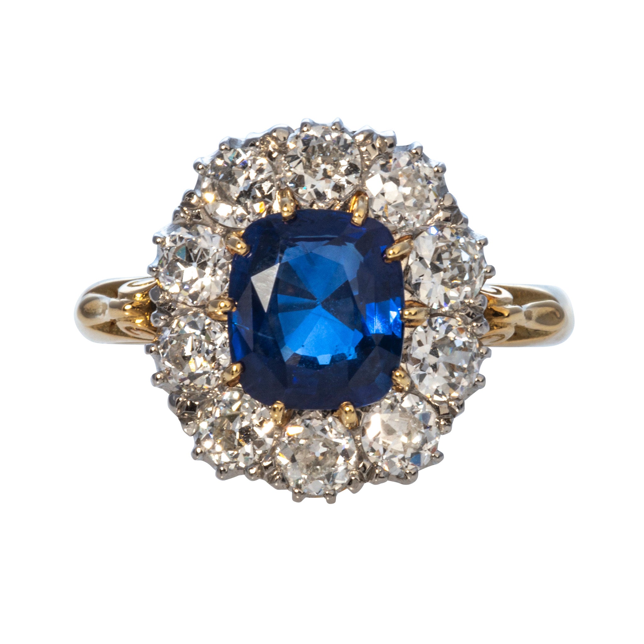 Victorian Style 1.98ct Cushion Cut Blue Sapphire & Diamond Cluster Ring - Vintage Inspired Engagement Ring for Women, Perfect for Weddings & Anniversaries