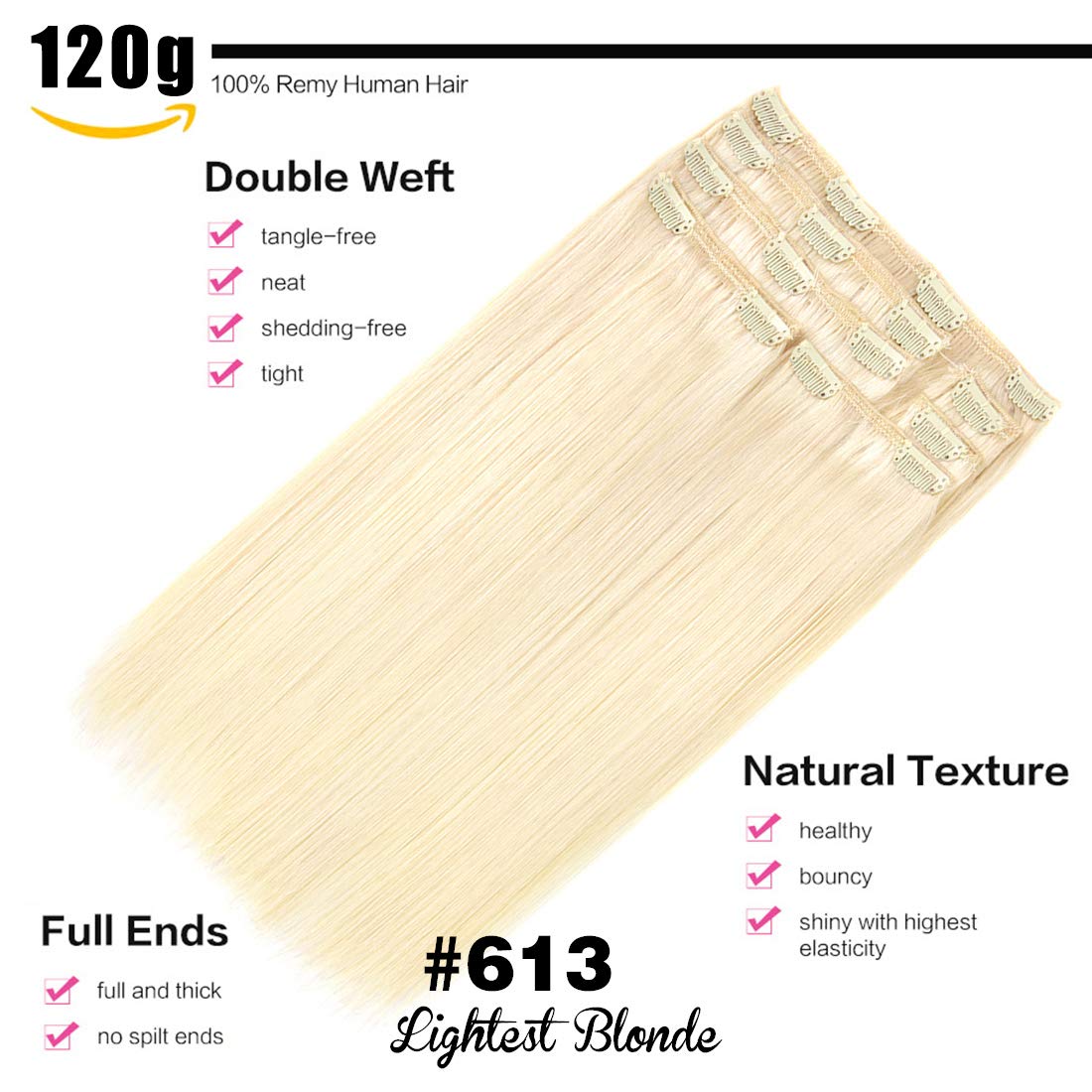 Clip in Hair Extensions 16 Inch Real Human Hair - 7pcs 120g Light Blonde #613 Thickened Straight Hair Weft | Perfect for Parties, Weddings & Daily Styling