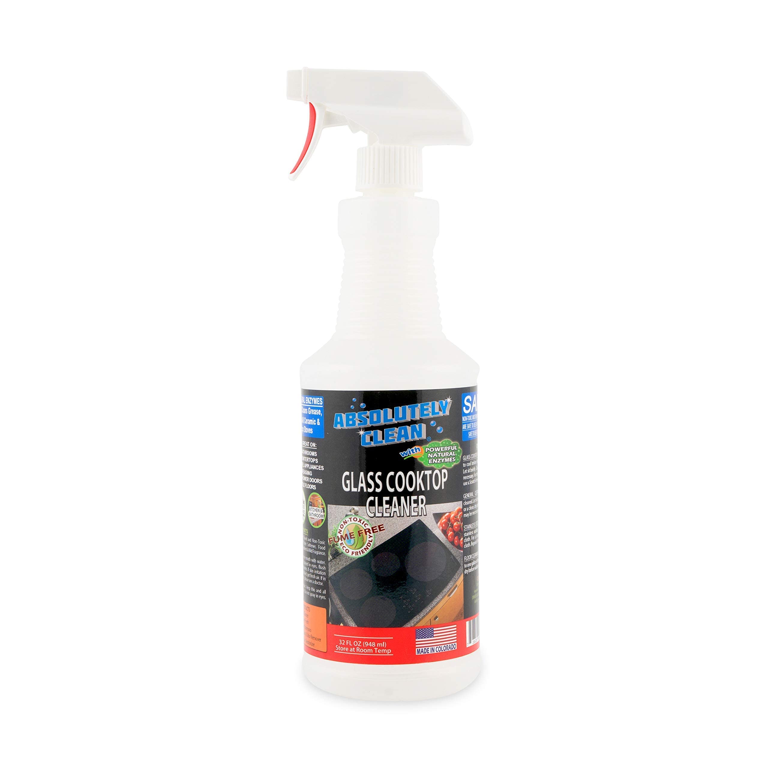 Powerful Heavy-Duty Ceramic & Glass Stove Top Cleaner – Fume-Free, Scratch-Free, Streak-Free Formula with Natural Enzymes – Made in USA (32 oz) – Ideal for Kitchen Cleaning, Stove Maintenance & Grease Removal