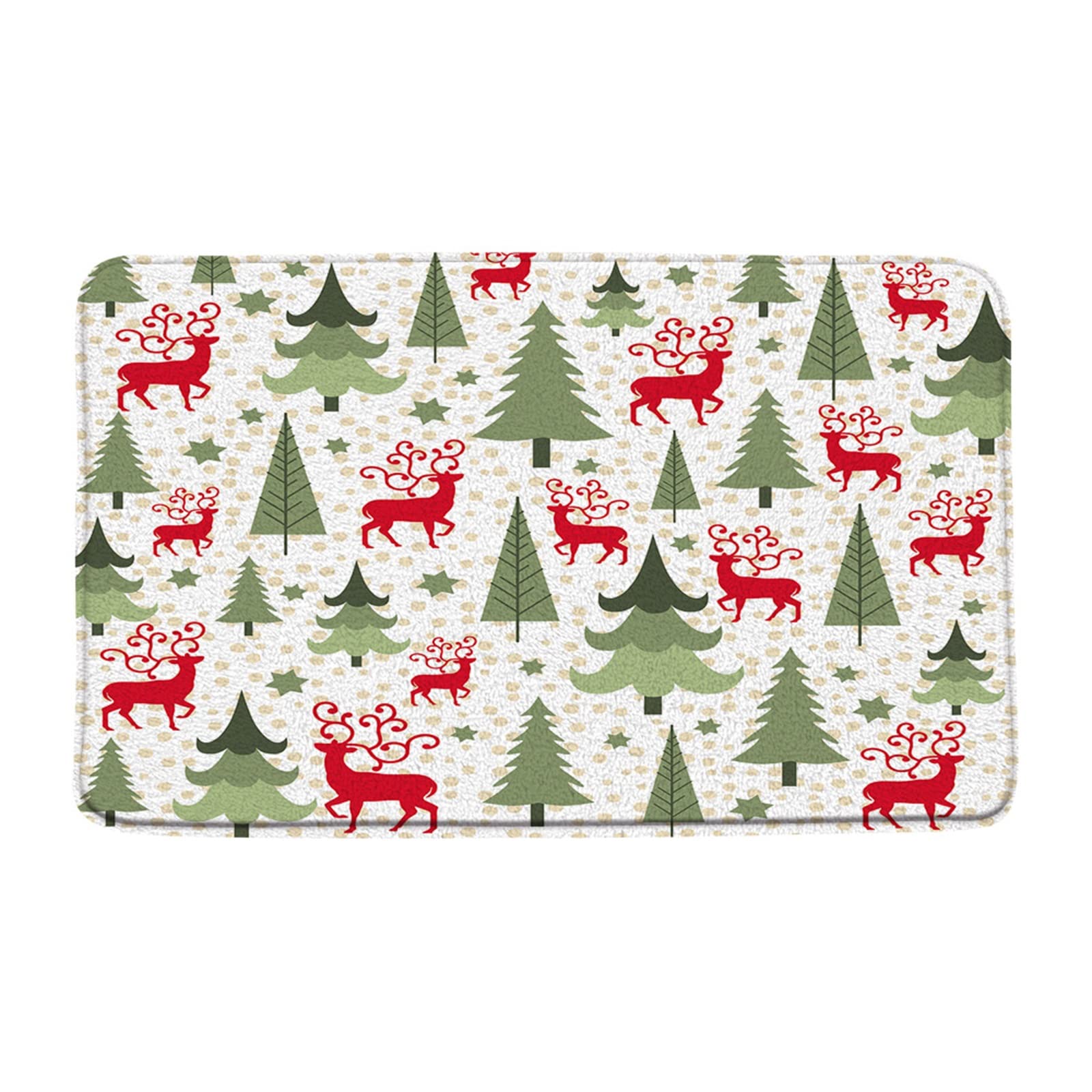Christmas Bath Mat - Xmas Reindeer & Pine Tree Design, Non-Slip Microfiber Memory Foam Rug for Winter Holiday Decor - Perfect for Bathroom, Bedroom, Kitchen & Farmhouse Floor Decor (Festive Home & Gift Idea)