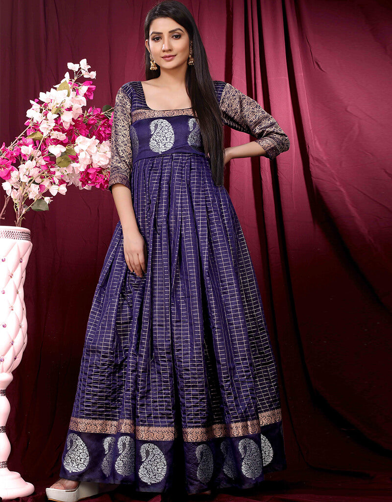 Elegant Blue Designer Party Gown - Pure Silk Ready-to-Wear Evening Dress for Women | Perfect for Galas, Weddings & Formal Events
