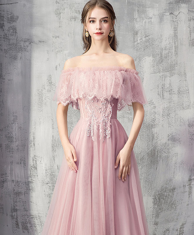 Elegant Pink Tulle Lace Long Prom Dress for Women - Formal Evening Gown for Homecoming, Quinceañera & Special Occasions