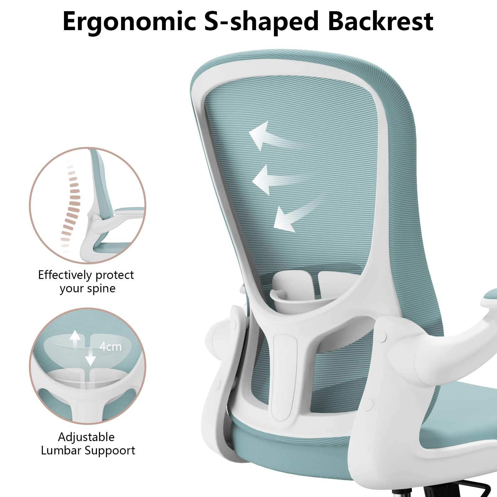 Ergonomic Office Chair with Lumbar Support - Adjustable Height, Breathable Mesh & Flip-Up Arms - Comfortable Swivel Task Chair for Home Office, Gaming & Workspace