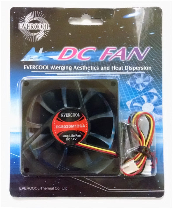 Evercool 80x80x20mm 12V DC Cooling Fan with 3-Pin Connector - High Performance PC Case Fan for Computer, Gaming Rig, and Electronics Cooling