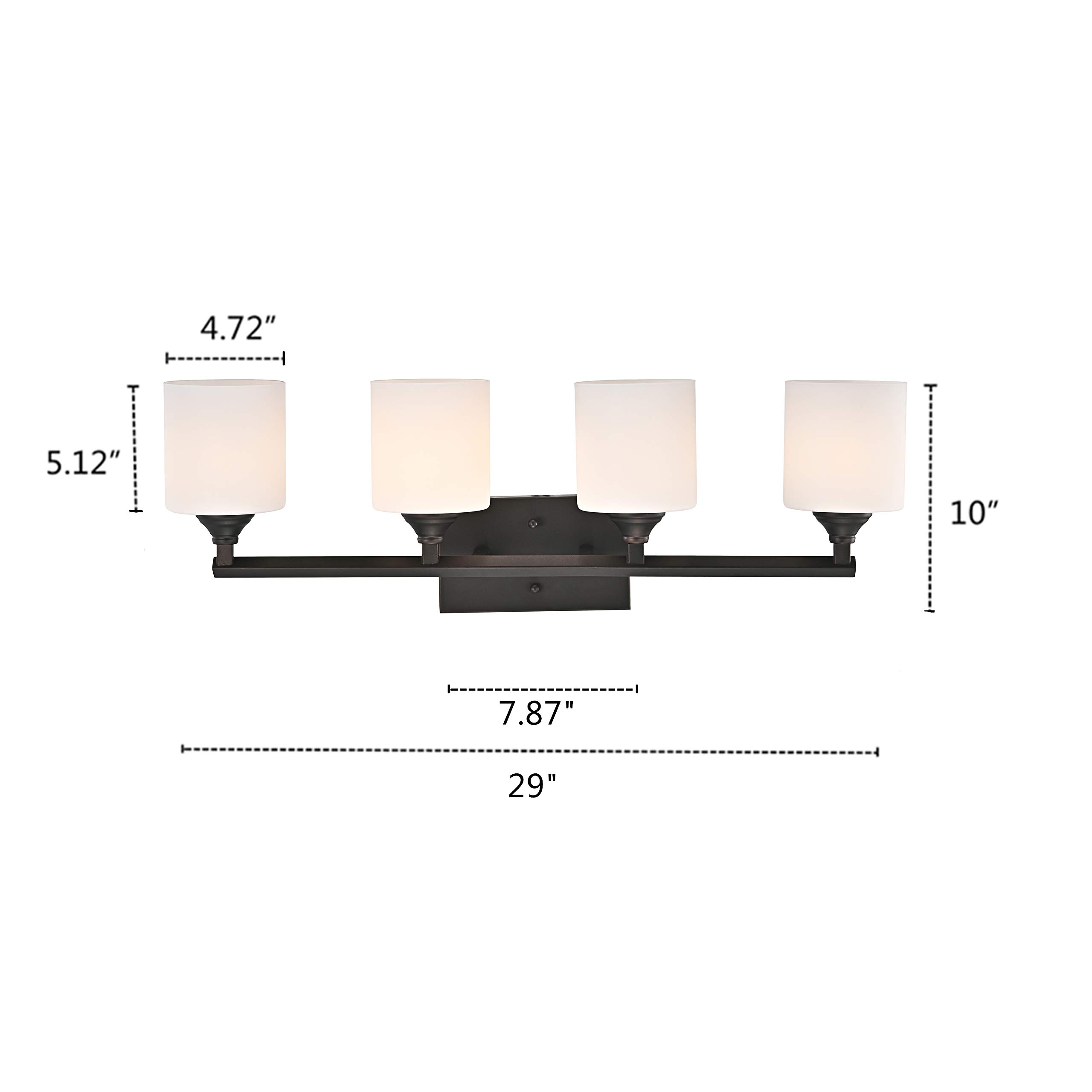Modern 4-Light Rubbed Bronze Bathroom Vanity Light Fixture - 29 Inch Wide for Bathroom Mirror Lighting, Powder Room & Master Bath Decor