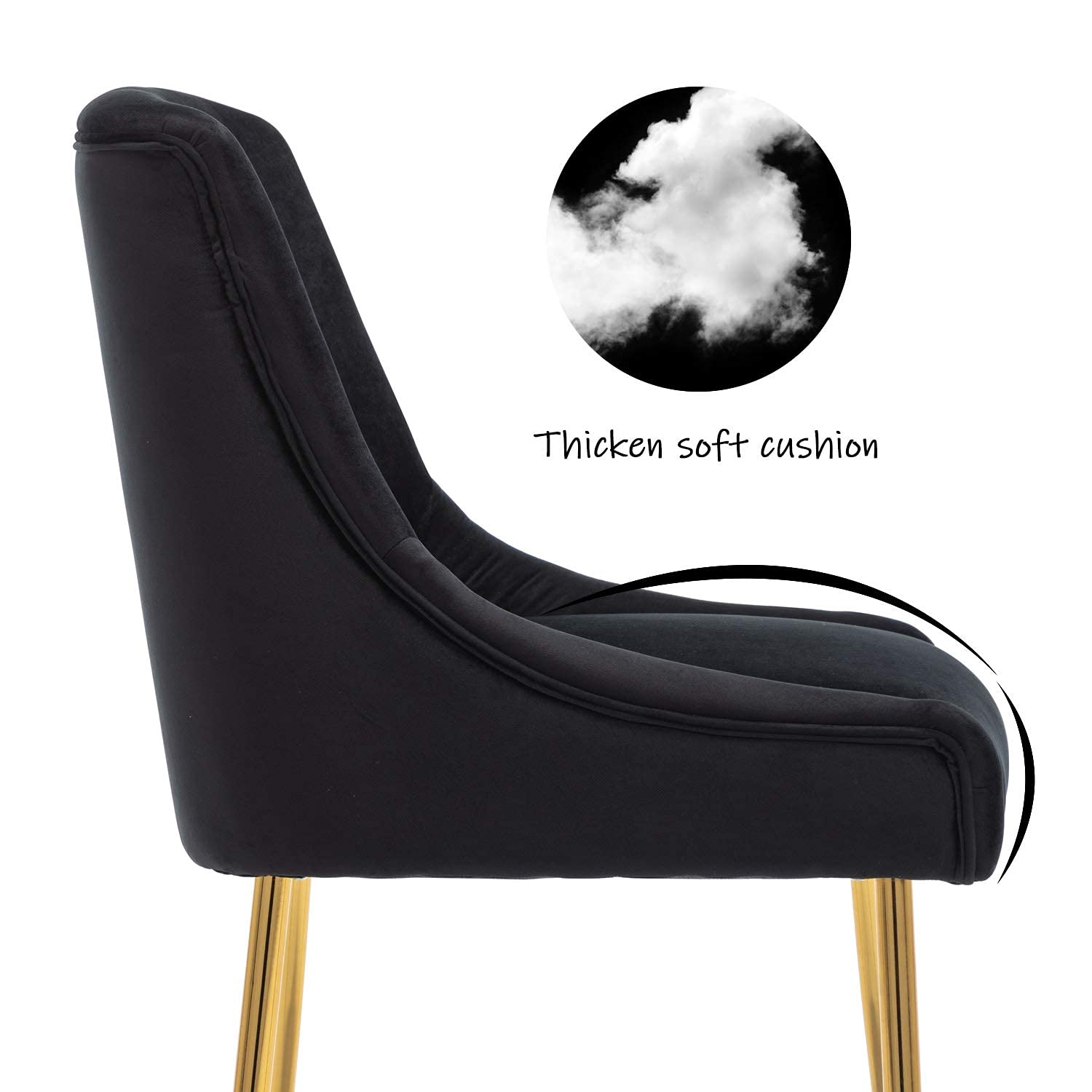 ZhengHao Black Velvet Dining Chairs Set of 4 - Mid Century Modern Upholstered Chairs with Gold Metal Legs for Kitchen, Living Room, Dining Room & Patio | Elegant Home Decor & Comfortable Seating for Dinner Parties & Family Gatherings