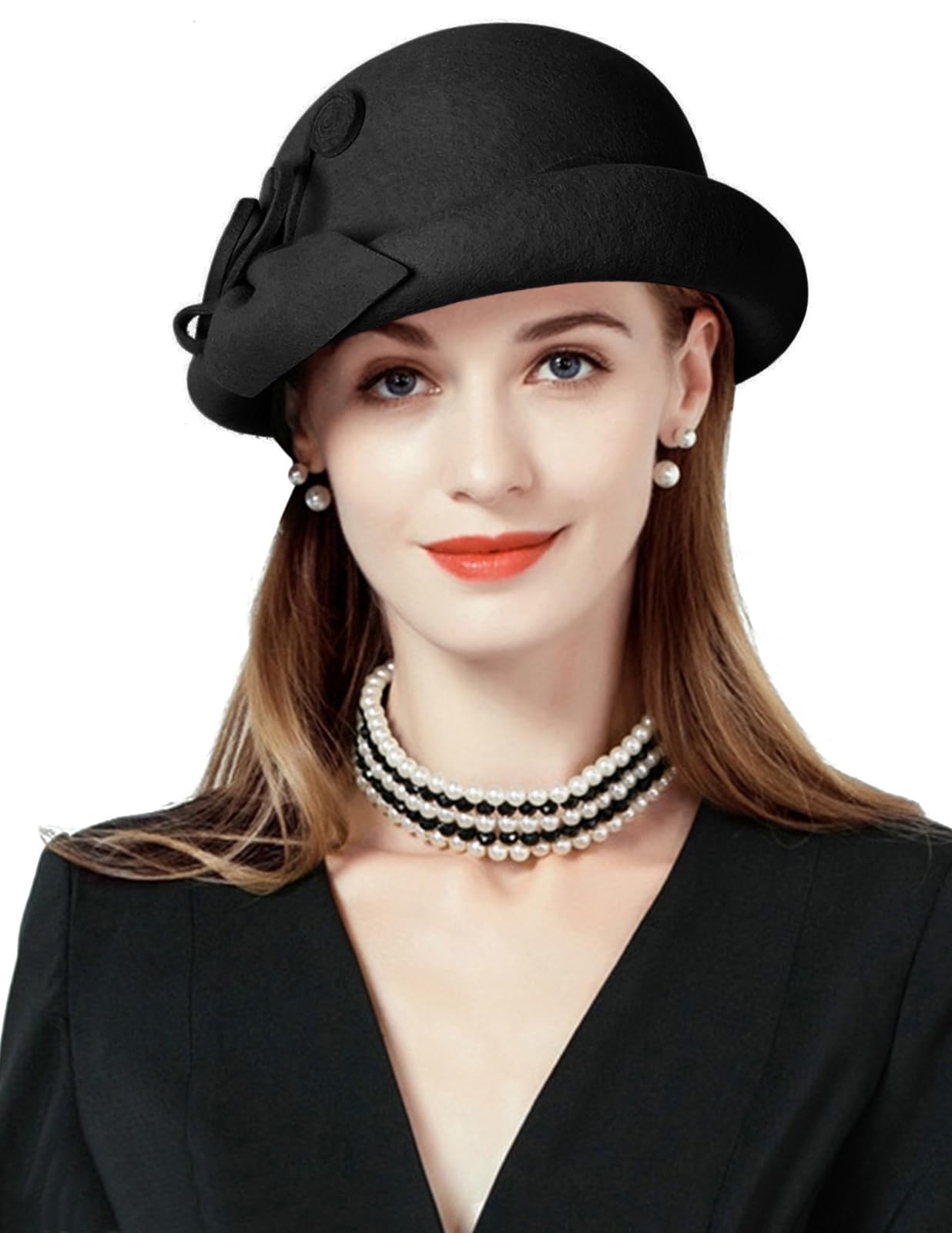 Z&X Women's Wool Felt Veil Fascinator Hat - Elegant Pillbox Style for Winter, Tea Parties, Church, Derby & Weddings - Flower Beret Fedora with Wide Brim for Fashionable Occasions