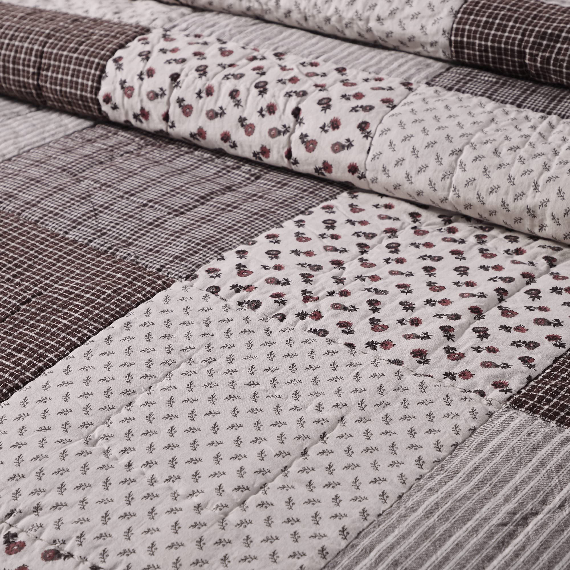 VHC Brands Florette Reversible California King Quilt - Brown 130x115 Inches - Luxury Bedding for Master Bedroom & Guest Room Decor