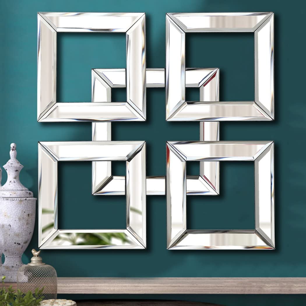 16x16 Inch Silver Mirrored Wall Decor - Modern Square Decorative Mirror for Home & Room Decor | Vintage Chic Accent Mirror | DIY Wall-Mounted Mirror for Living Room, Bedroom & Entryway