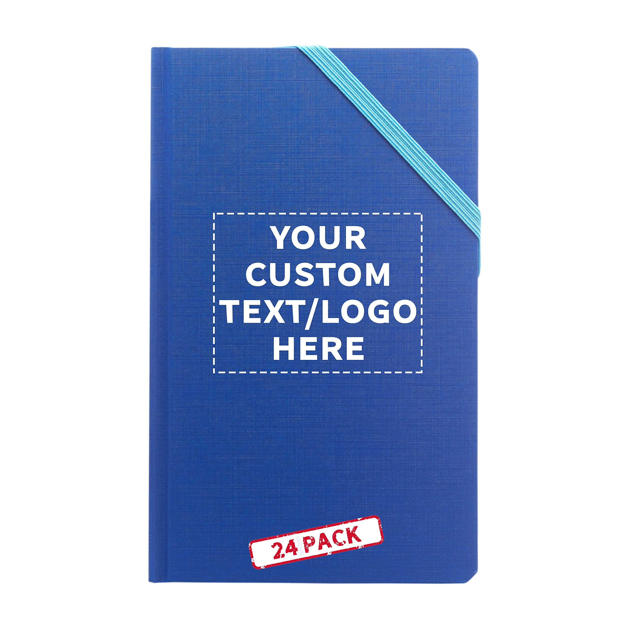 24-Pack Hardcover Journals with Customizable Text & Logo - Elegant Medium Size Notebooks with Corner Band - Perfect for Office, School & Travel (Blue)