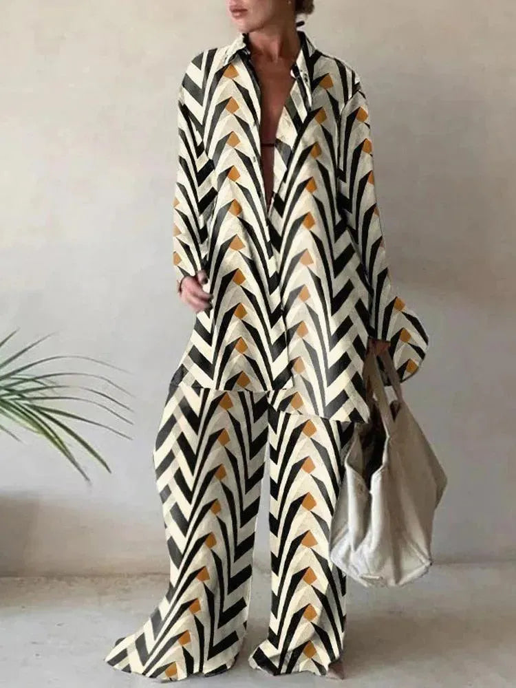 Stylish Geometric Print Two Piece Pants Set for Women - Trendy Lounge & Casual Outfit for Everyday Wear