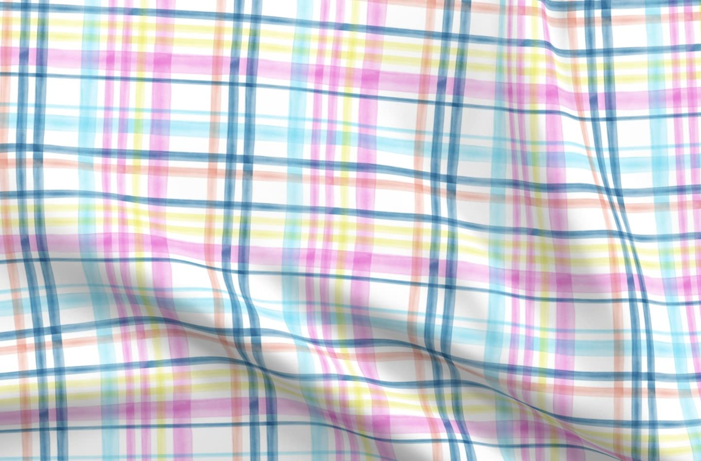 Pastel Watercolor Easter Plaid Check Pink Blue Spring Printed Cotton Fabric by The Yard - Premium Petal Signature Cotton for Sewing, Quilting, Apparel & Home Decor | Perfect for Easter Crafts, Spring Dresses & DIY Home Decoration Projects