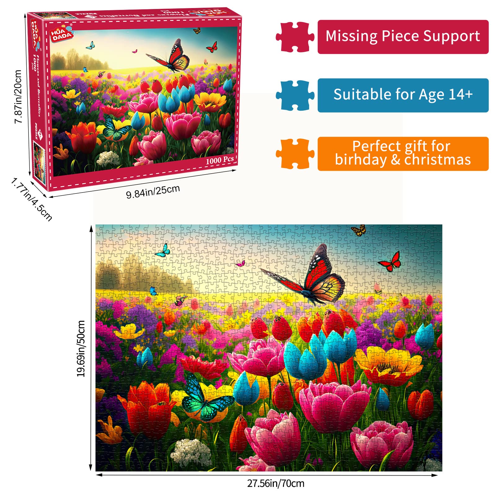 1000 Piece Jigsaw Puzzle for Adults - Colorful Challenging Impossible Puzzle Game for Family - Flowers and Butterflies Design - Perfect for Relaxation, Brain Training & Family Bonding Time