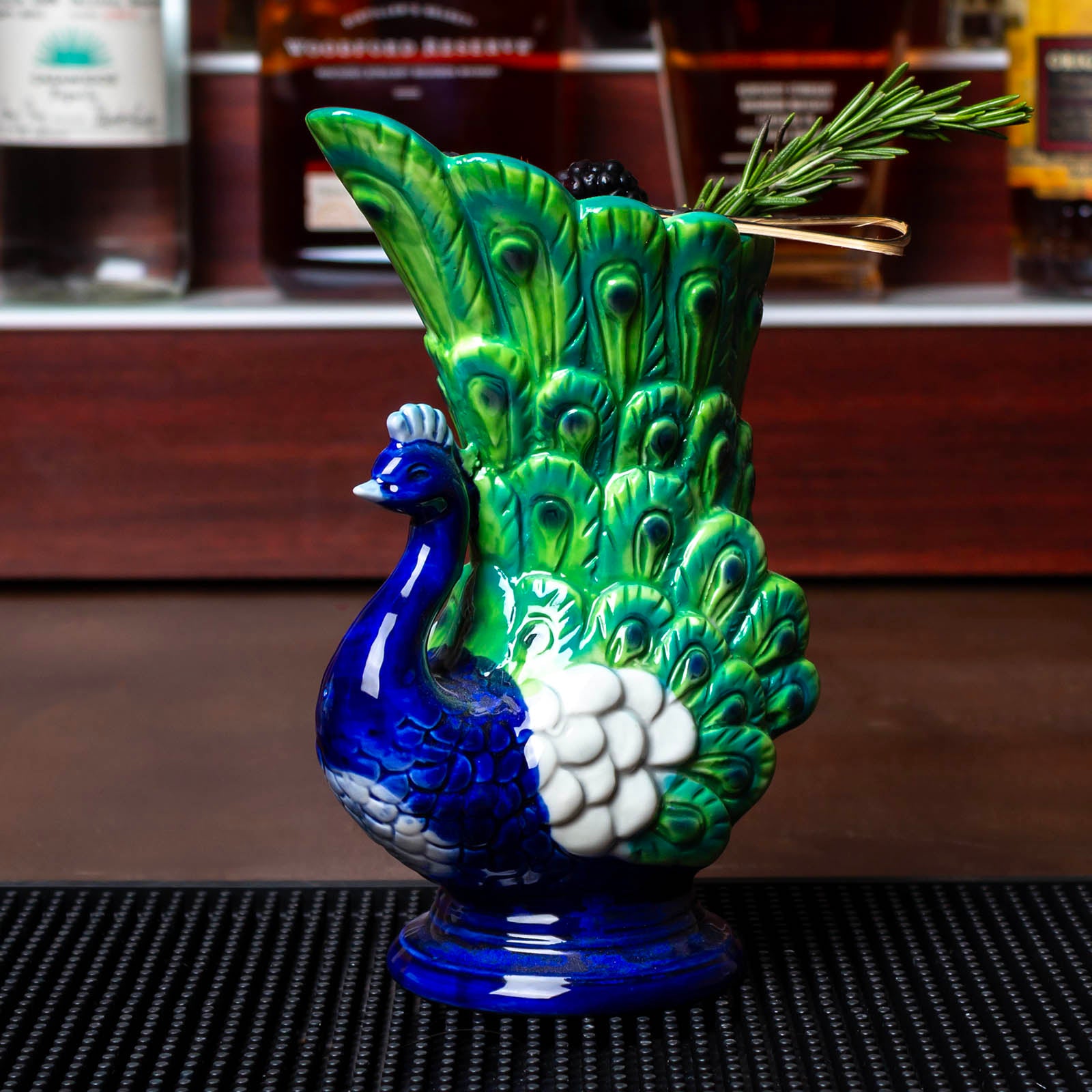 BarConic® 18oz Tiki Mug with Peacock Design - Exotic Themed Ceramic Cup for Tropical Cocktails, Party Drinks & Home Bar Decor - Perfect for Luau, Hawaiian Themed Parties & Summer Gatherings