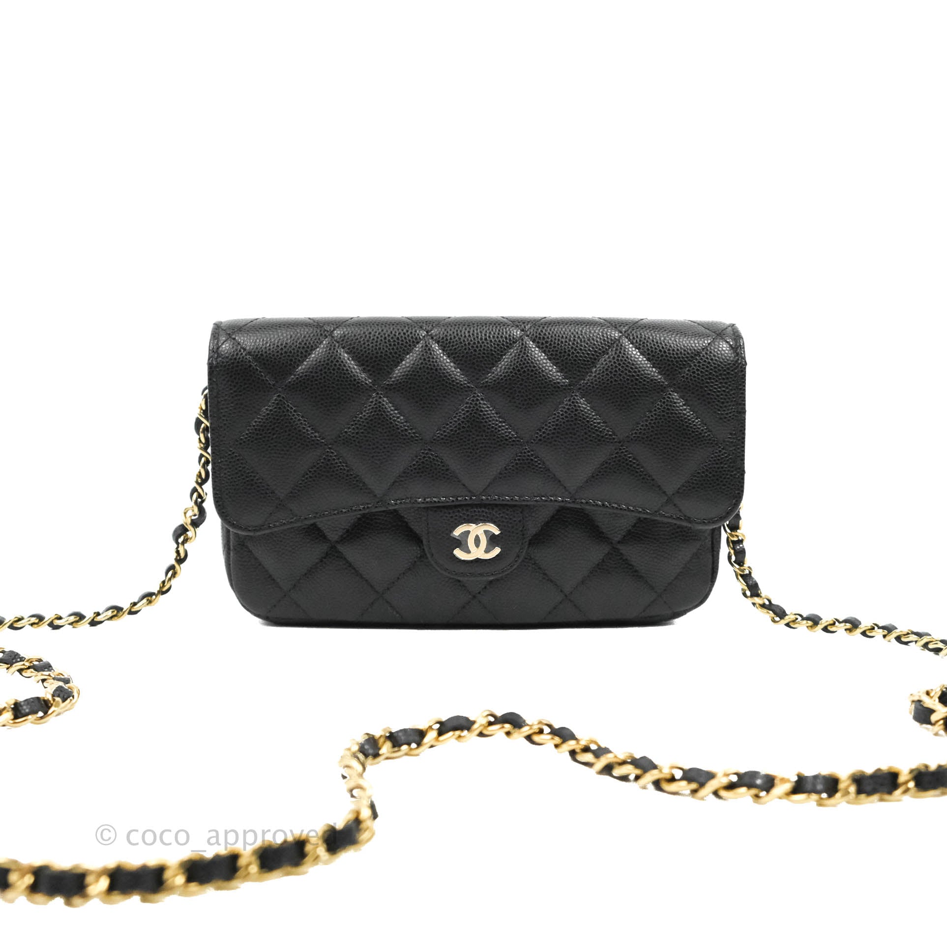 Chanel Classic Flap Phone Holder With Chain - Black Caviar Leather & Gold Hardware 22A - Luxury Phone Crossbody Bag for Women, Perfect for Parties & Daily Use