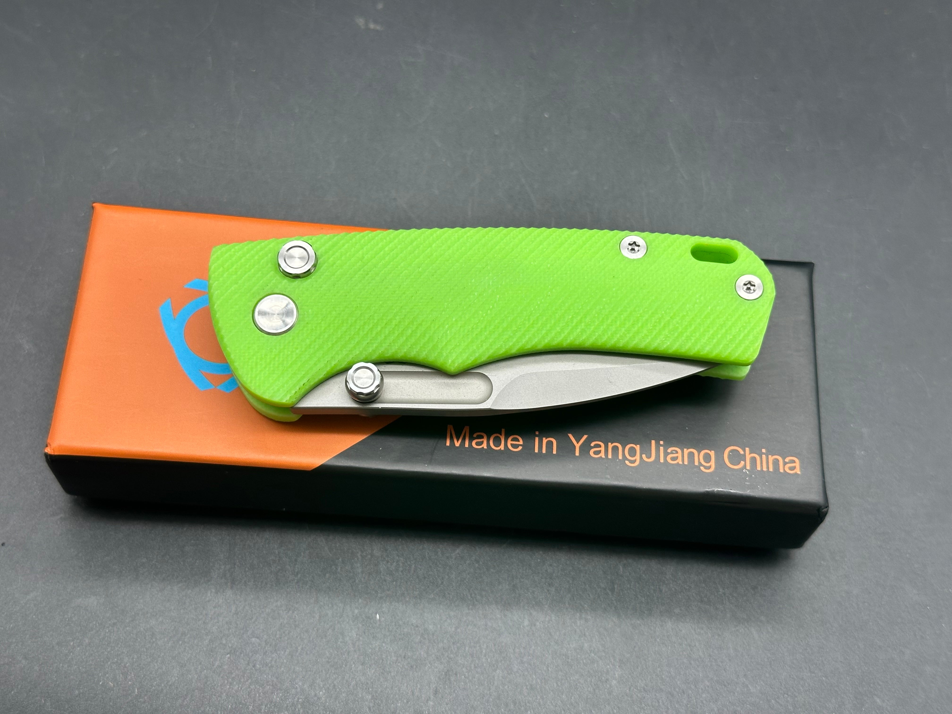 Sixleaf SL 16 Button Lock Pocket Knife - Fluorescent Green G10 Scales & D2 Steel Blade - EDC Folding Knife for Outdoor, Camping & Everyday Carry