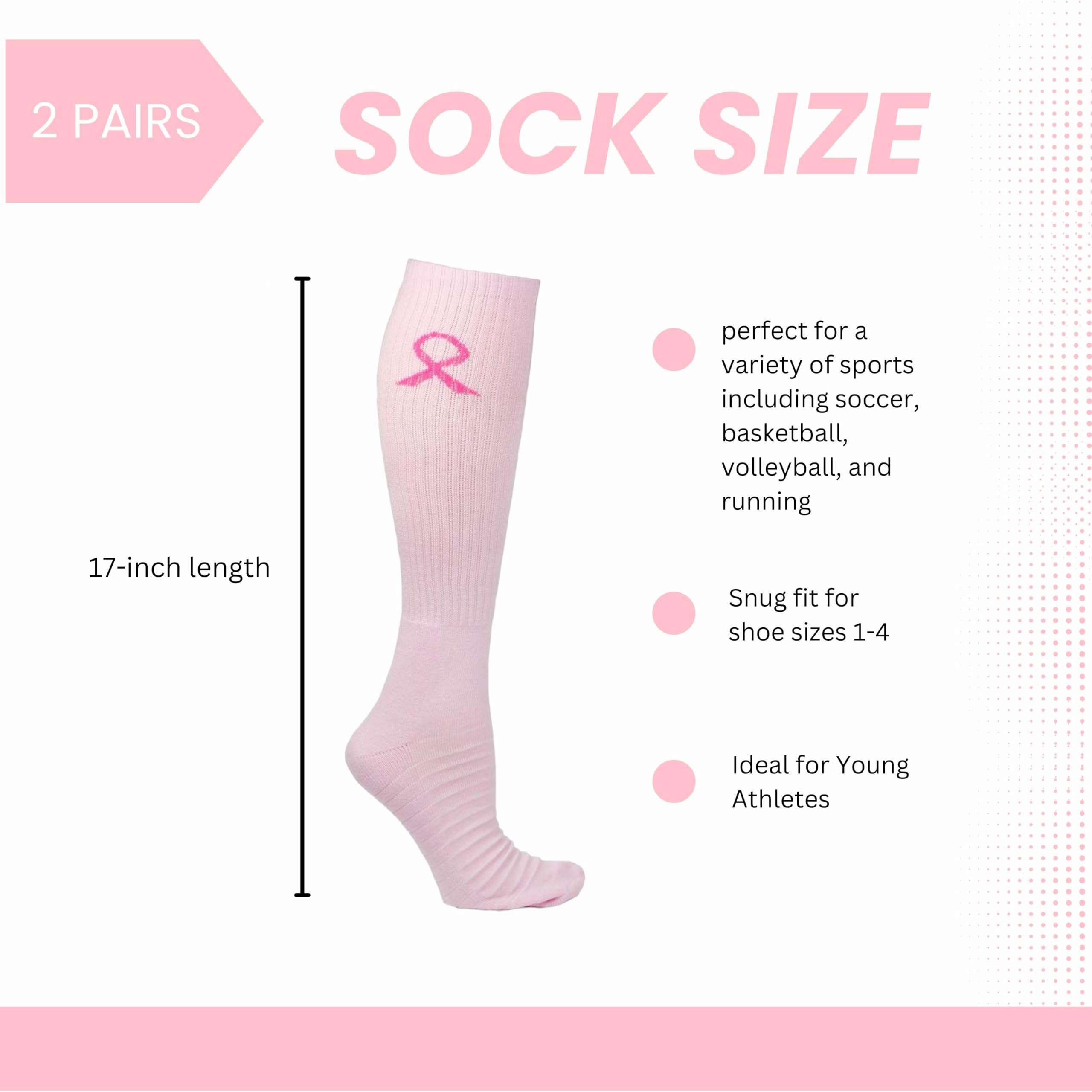 Pink Ribbon Breast Cancer Awareness Youth Football Socks - 2 Pairs for Athletes & Sports Enthusiasts - Perfect for Football Games, Fundraisers & Cancer Awareness Events