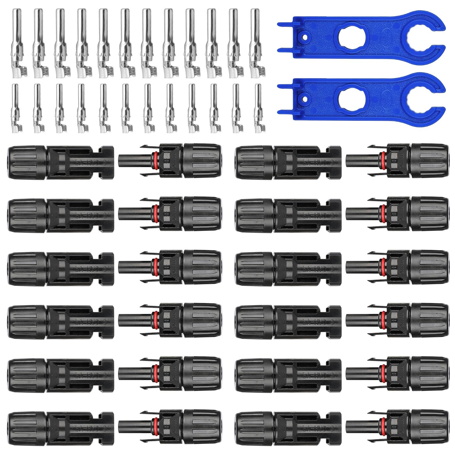 12 Pairs (24pcs) IP67 Waterproof MC4 Solar Panel Connectors - Male/Female PV Connectors for Solar Cable & Panel Systems | Includes 2 Wrenches | Ideal for Off-Grid Solar Installations, RV & Home Solar Projects