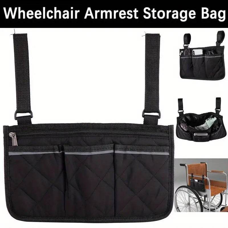 Portable Wheelchair Side Pouch Organizer - Waterproof Storage Bag with Multiple Pockets for Medical Supplies, Phone & Essentials - Ideal for Disabled & Elderly Mobility Assistance