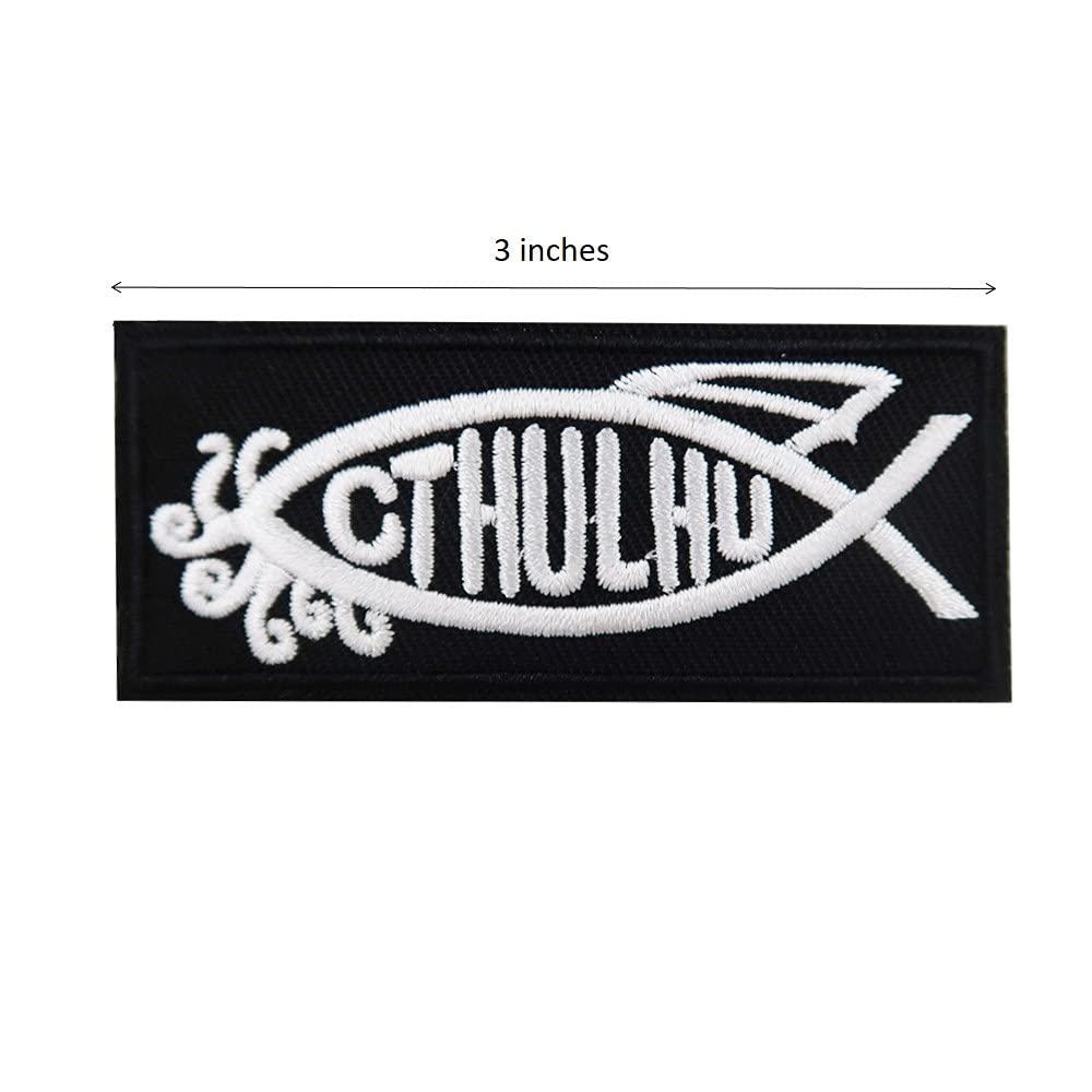Cthulhu Fish Embroidered Iron On Patch for Jackets, Bags & DIY Crafts - Gothic Horror Sewing Applique for Costumes & Accessories