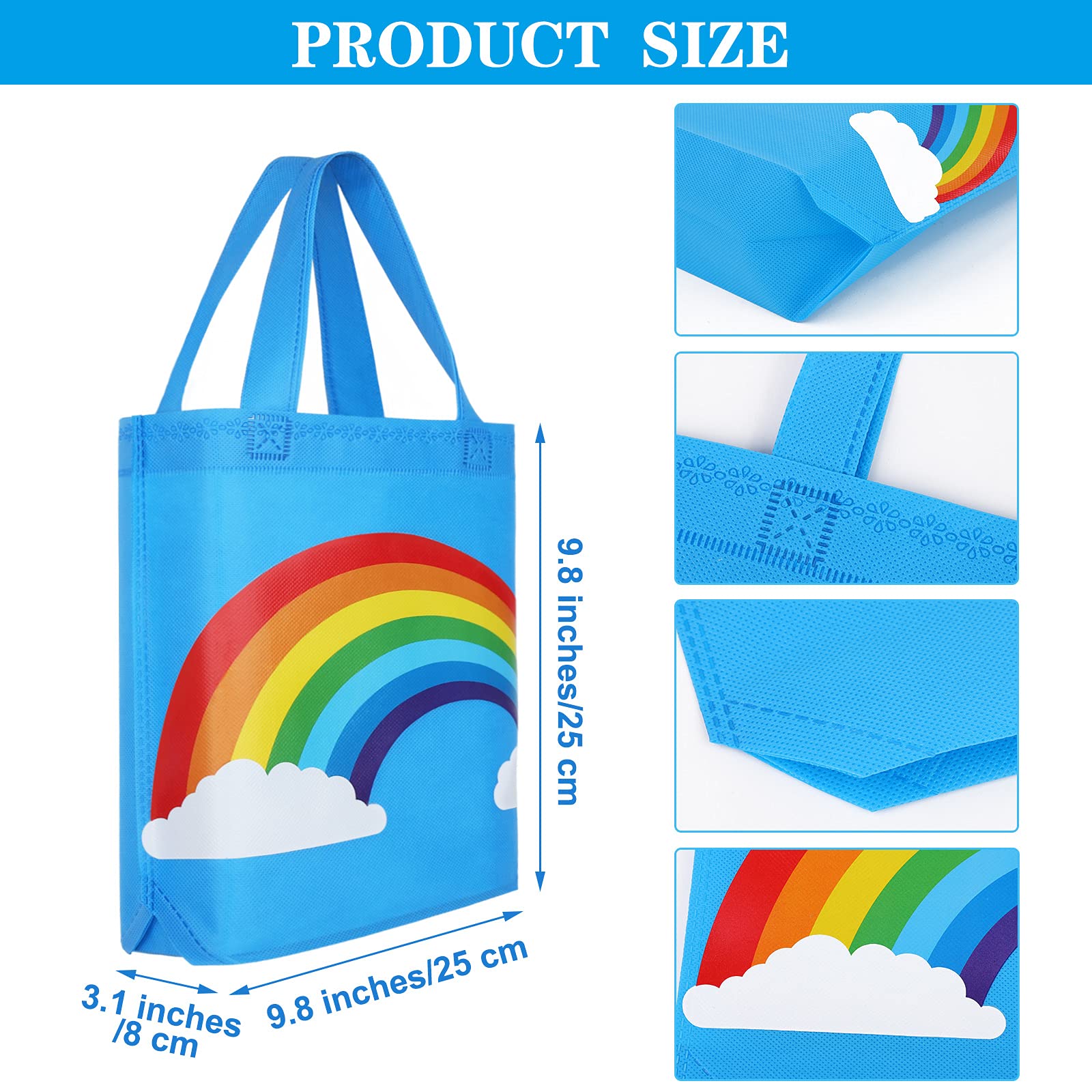 24-Piece Rainbow Non-Woven Reusable Gift Bags Set - 9.8x9.8x3.1 Inch Party Favor Bags with Handles for Kids Birthday, Wedding, Baby Shower & Holiday Celebrations - Perfect for Candy, Treats, Small Gifts & Party Favors