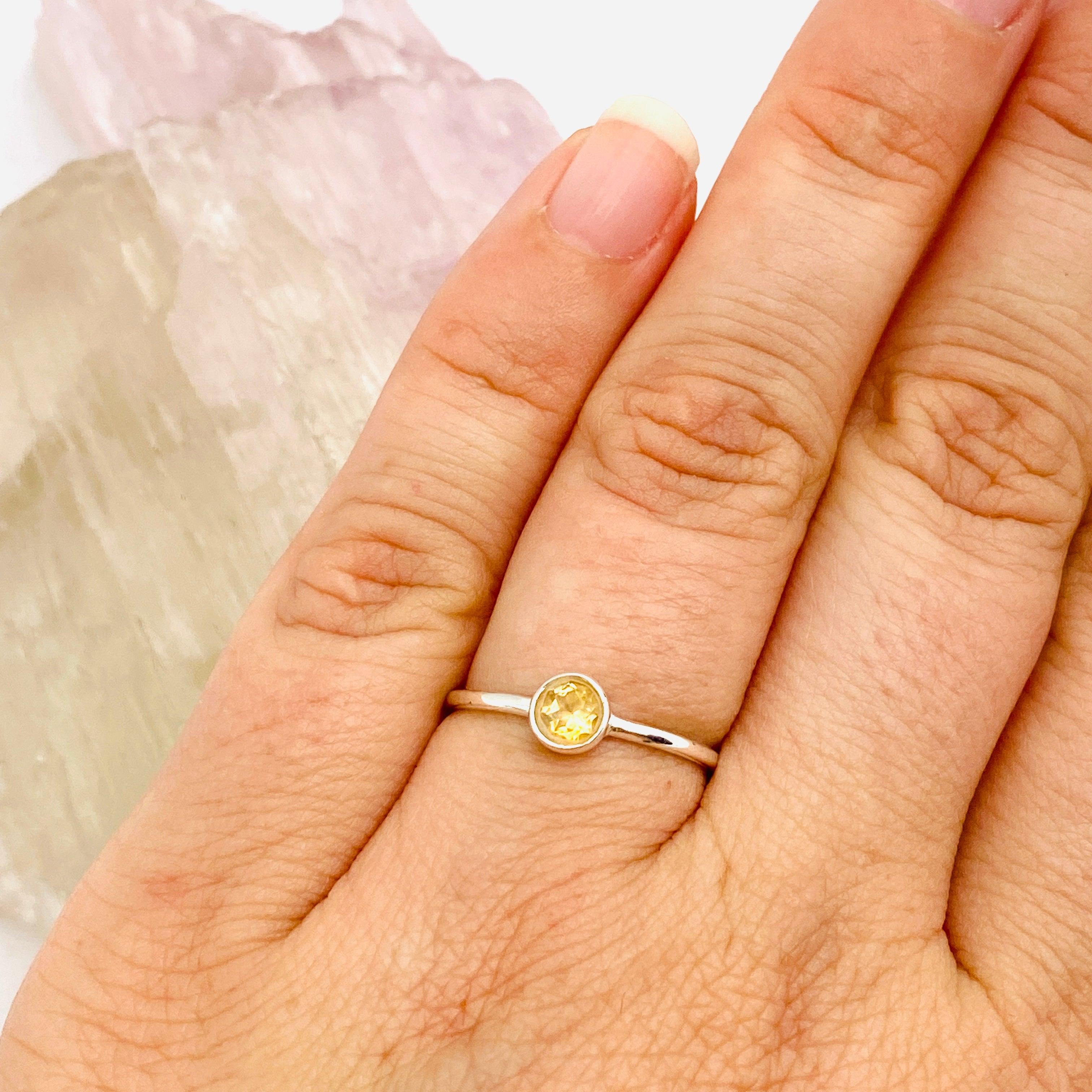 Natural Citrine Round Faceted 925 Sterling Silver Band Ring for Women - Elegant Gemstone Jewelry Gift for Birthday, Anniversary & Everyday Wear