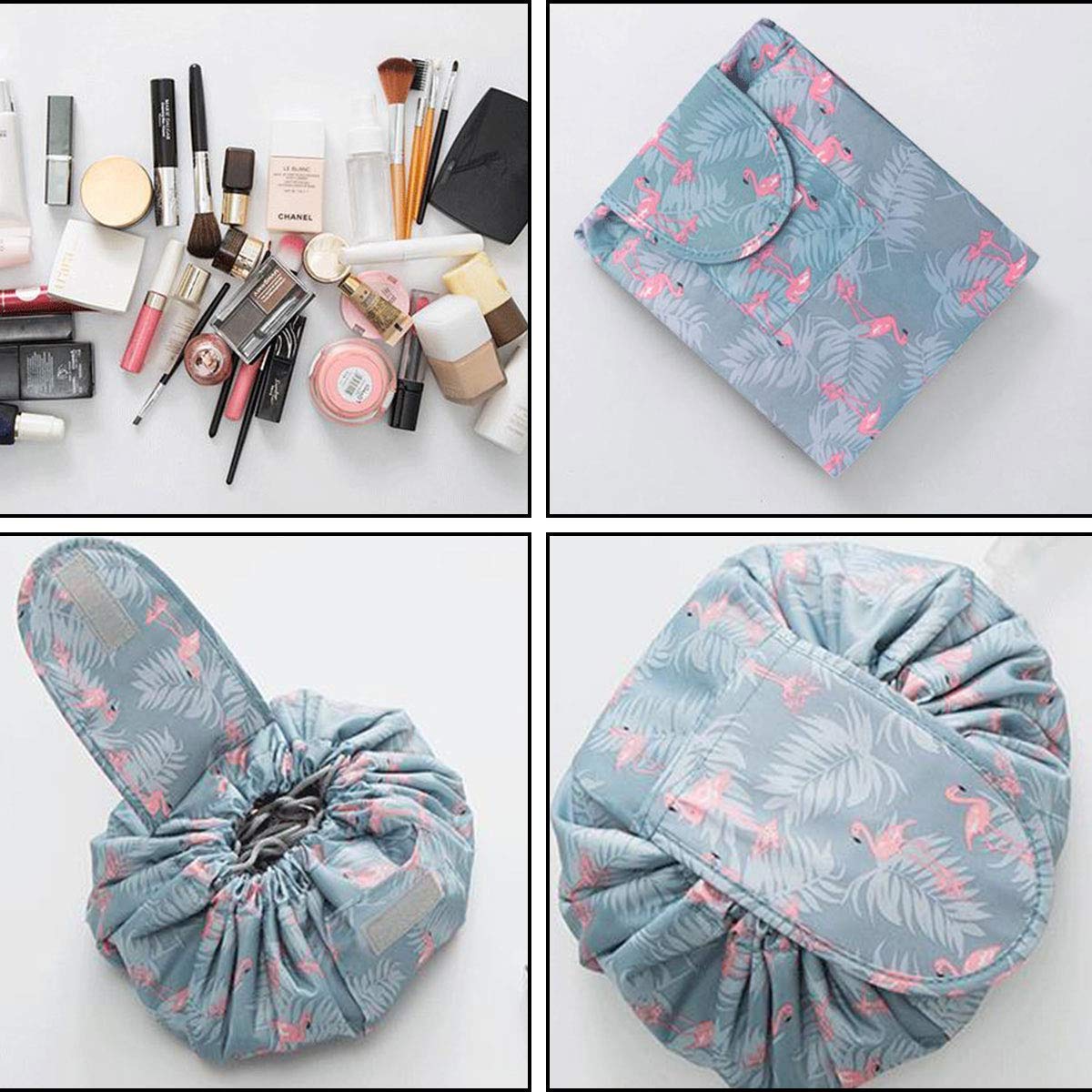 Waterproof Drawstring Makeup Pouch - Large Capacity Cosmetic Bag for Travel & Daily Use | Multifunctional Storage Organizer | Portable Toiletry Bag for Women | Perfect for Gym, Beach & Weekend Getaways (Grey)