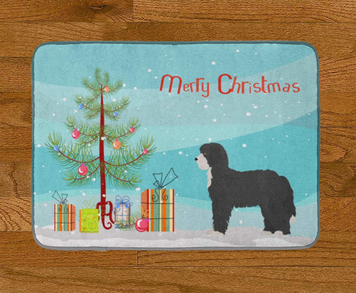Black Sheepadoodle Christmas Tree Memory Foam Bath Mat - Non-Slip Machine Washable Rug for Bathroom & Kitchen - Quick Dry Durable Decor - Perfect for Holiday Home Decor & Pet-Friendly Spaces
