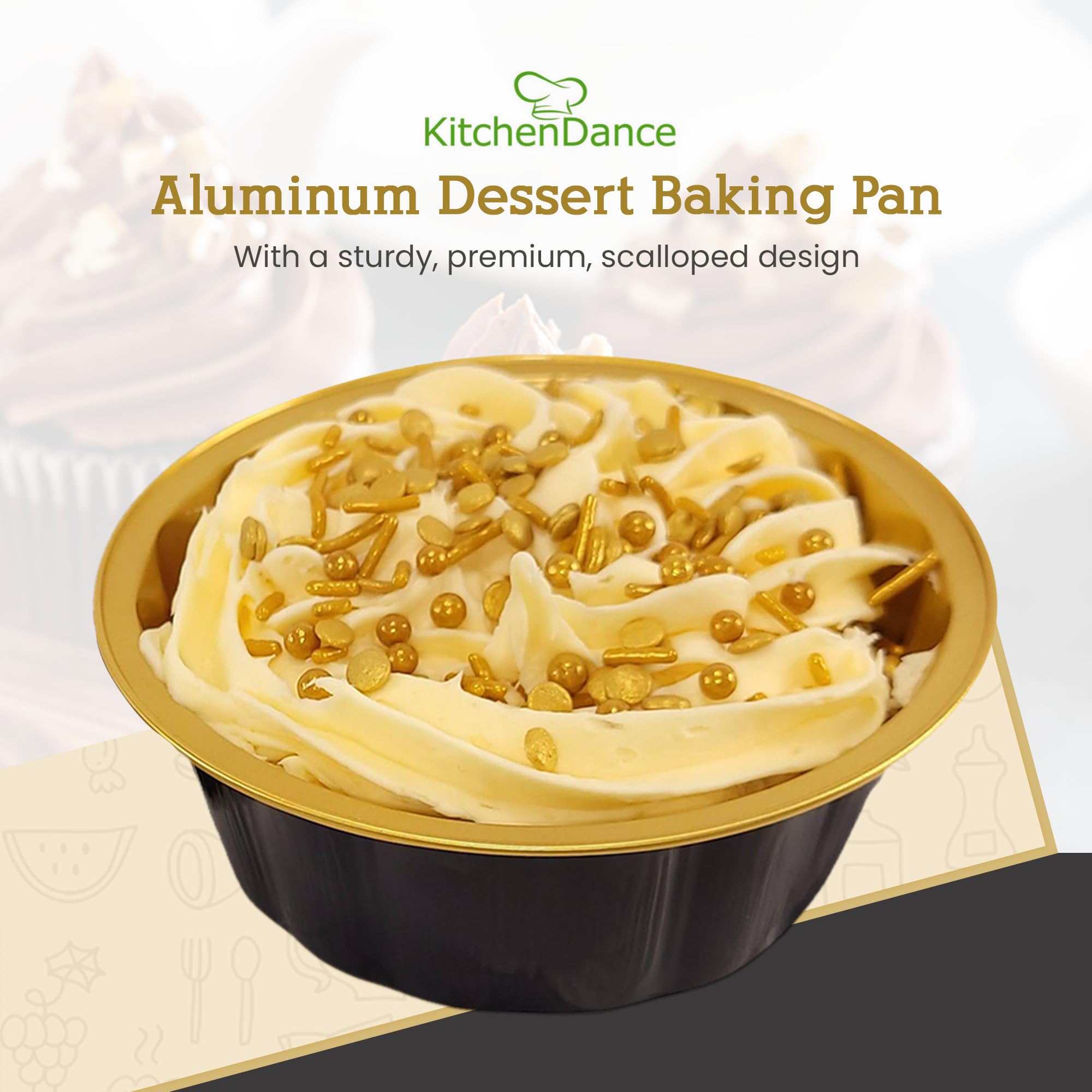 KitchenDance 8 oz Disposable Round Aluminum Foil Pans Without Lids - Mini Baking Pans for Pies, Cakes & Desserts | Sturdy Scalloped Design, Vibrant Colors | Perfect for Parties, Picnics & Meal Prep