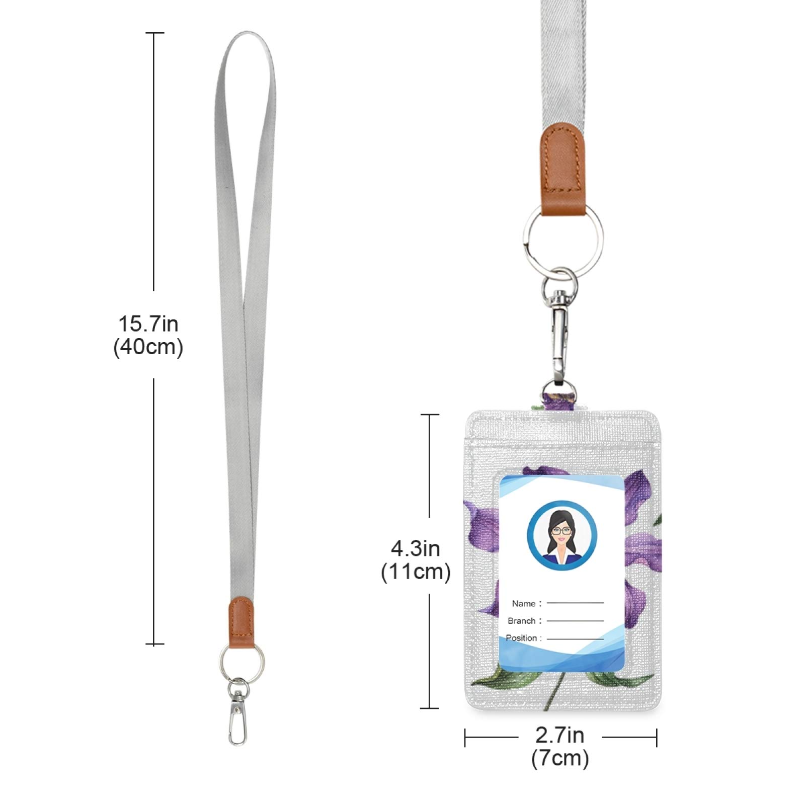 Vertical Leather ID Badge Holder with Lanyard - Office & School Staff