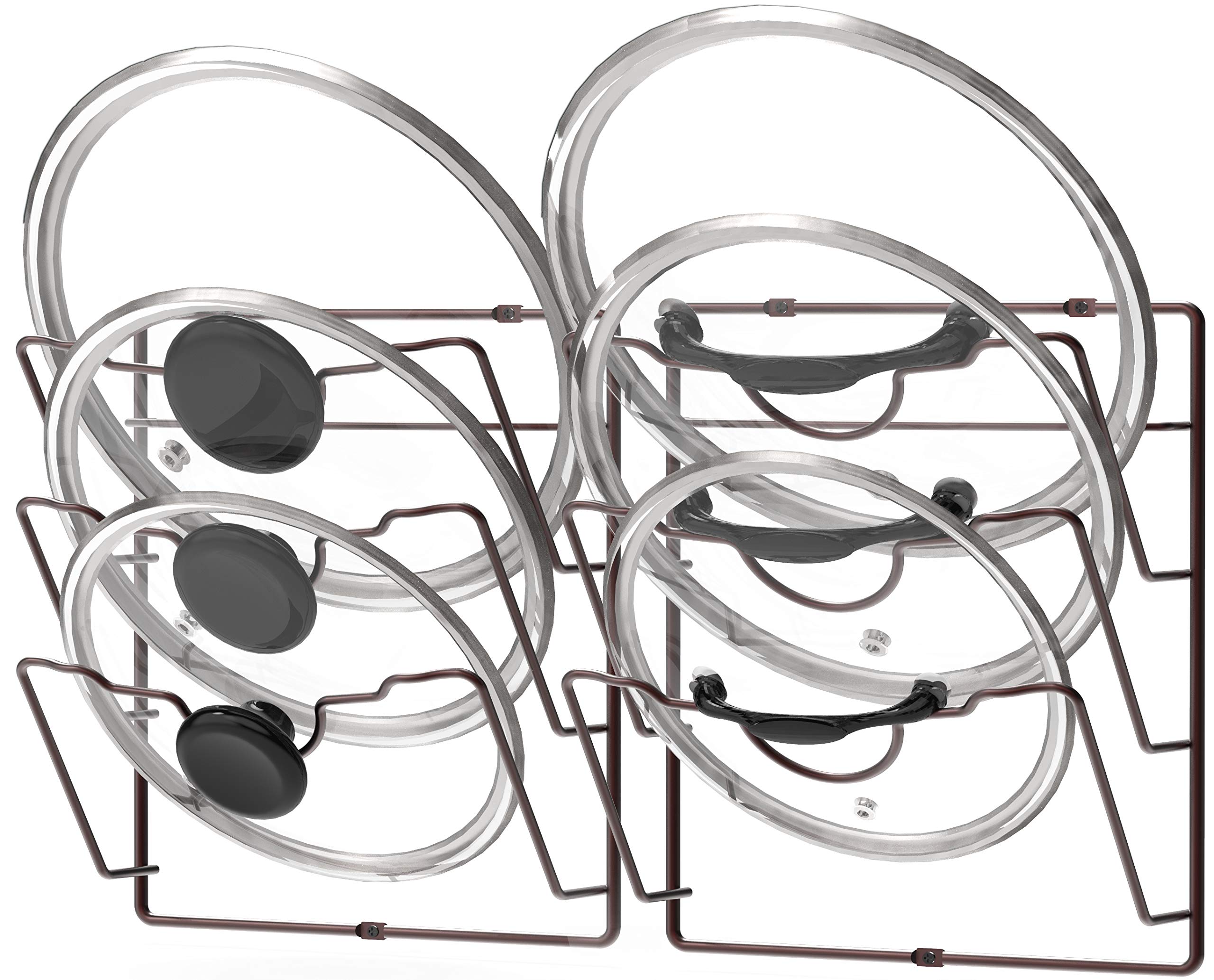 2 Pack Bronze Cabinet Door & Wall Mount Pot Lid Organizer Rack - Space Saving Kitchen Storage Solution for Pots, Pans & Cookware Lids - Perfect for Small Kitchens & Organized Cooking Spaces