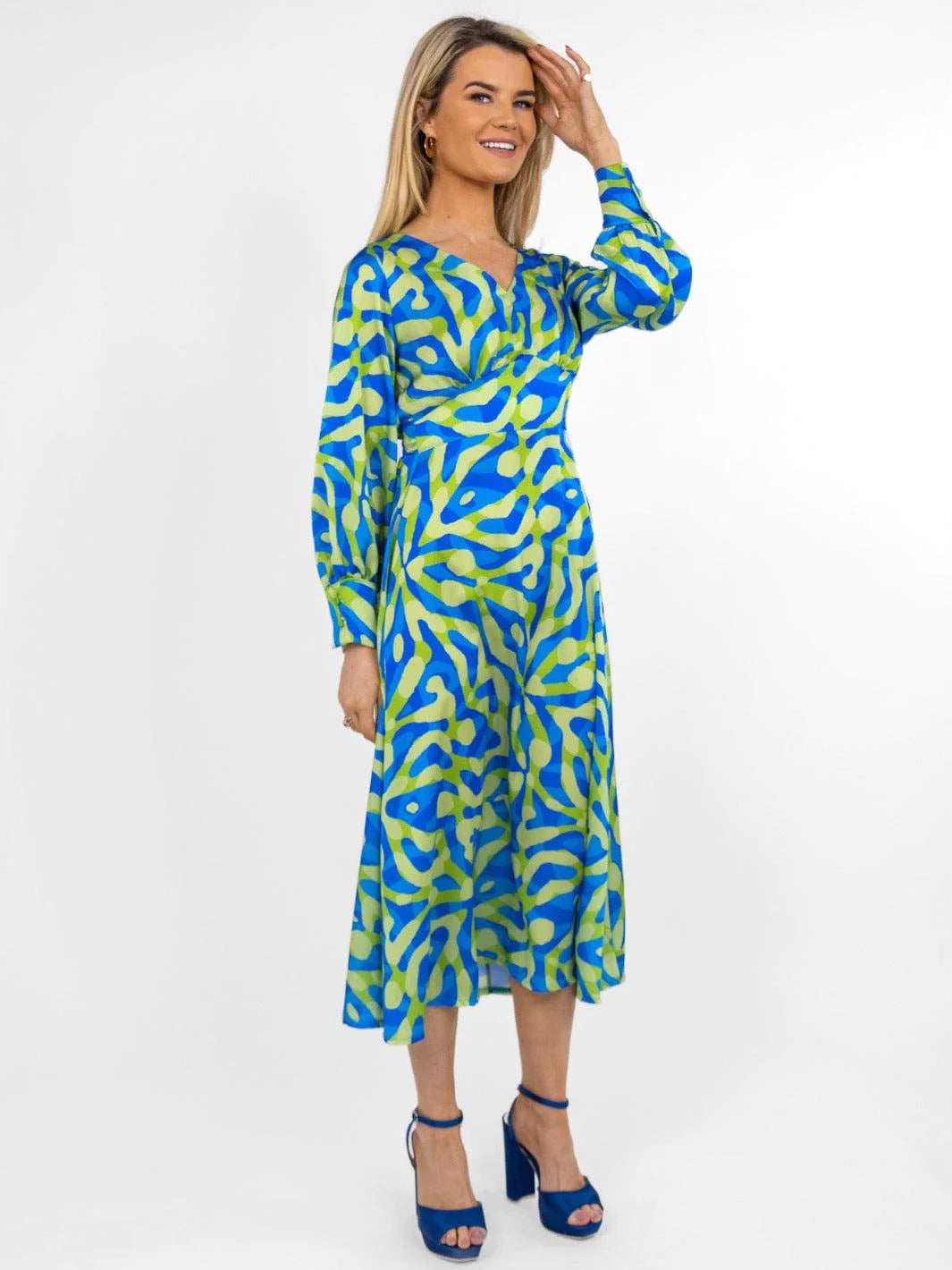 BIRKIN MIDI DRESS in Blue & Green - Elegant Casual Summer Dress for Women, Perfect for Beach Vacations & Date Nights