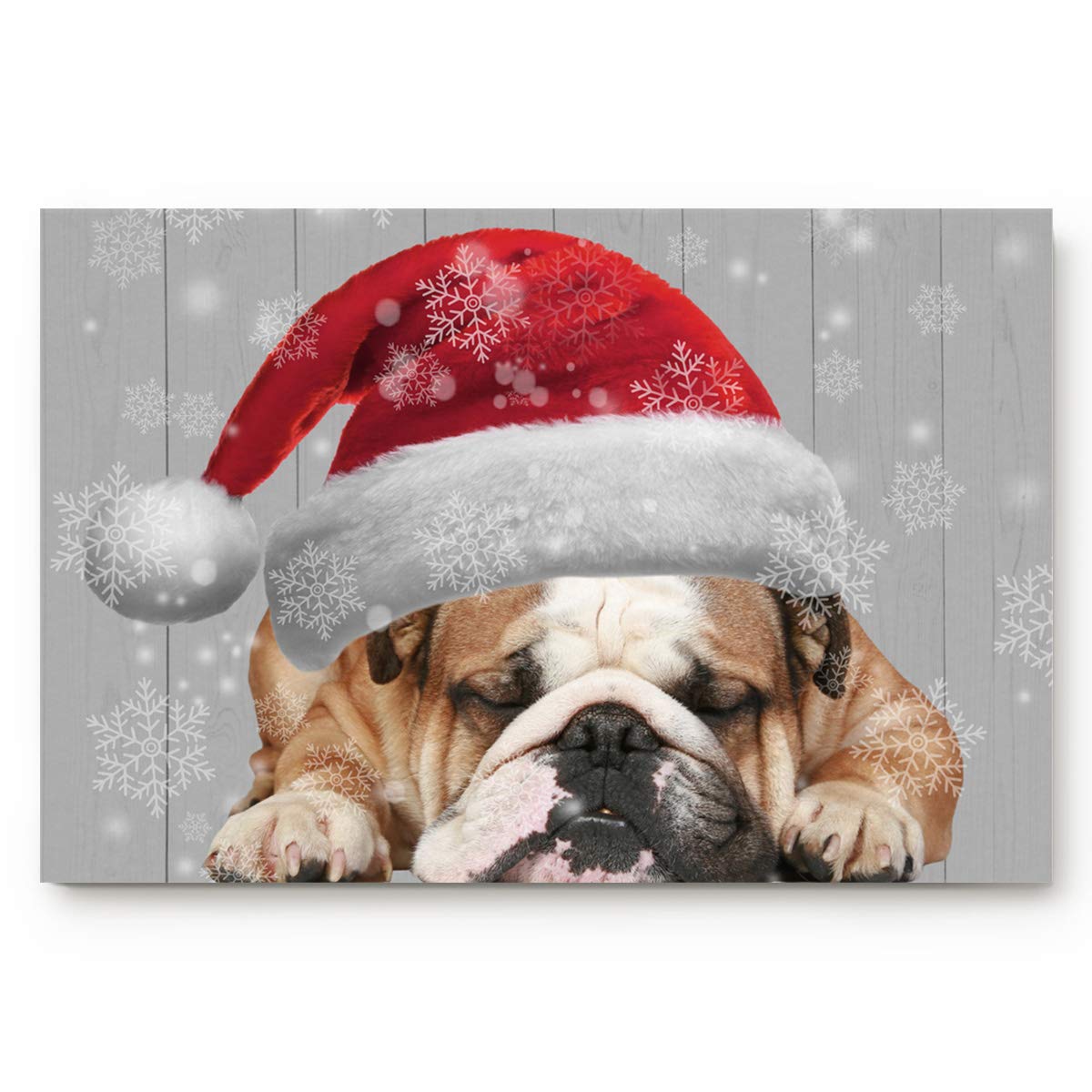 Non-Slip Bulldog Christmas Doormat with Snowflakes - Absorbent Entryway Rug for Home, Bedroom, Living Room, Kitchen & Bathroom - Gray Wood Grain Design - Perfect for Holiday Decor & Winter Welcome Mats