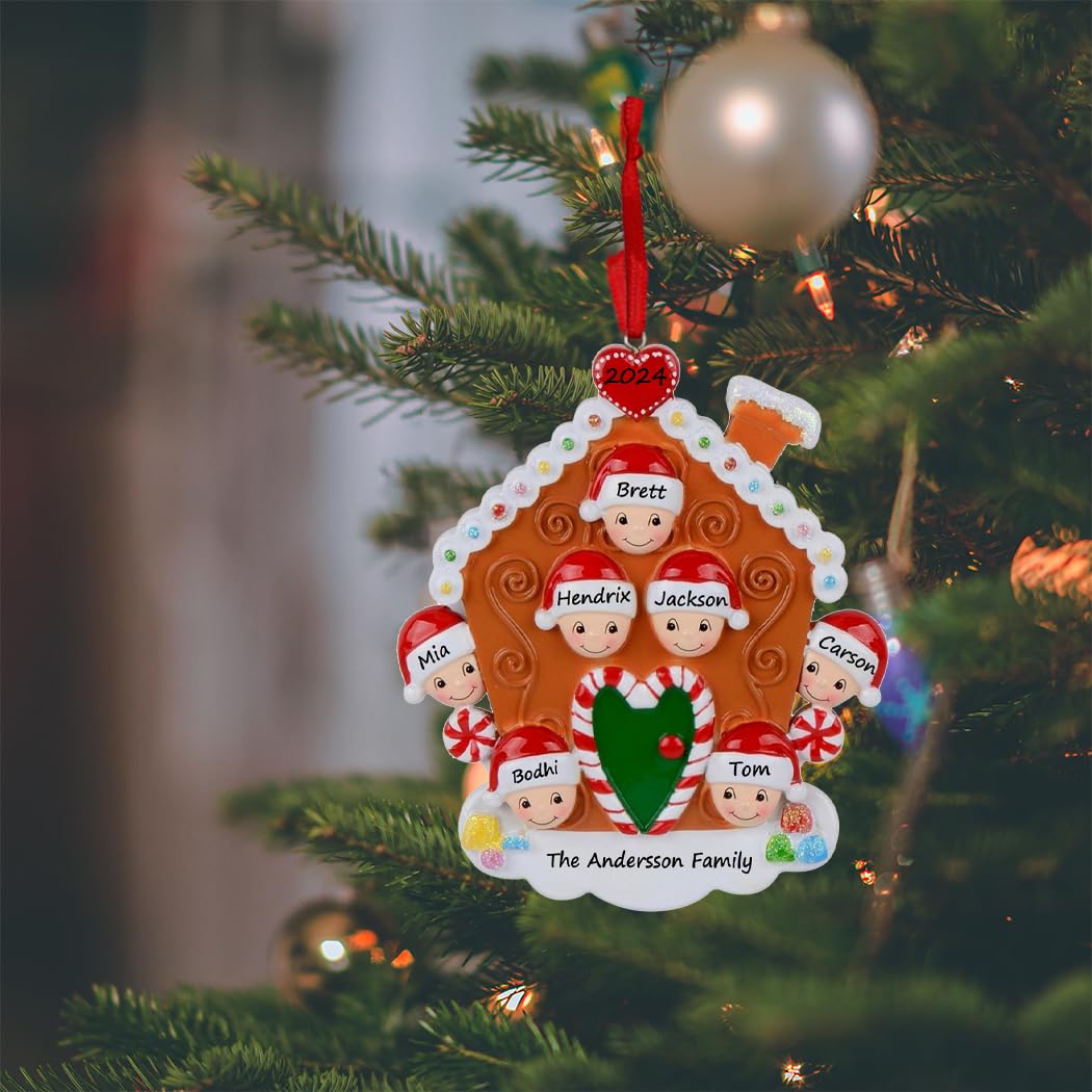 Personalized Gingerbread House Christmas Ornament - Custom Family of 7 Holiday Decor for Tree, Parents & Grandparents | Perfect for Family Gatherings, Gift Giving & Festive Home Decoration