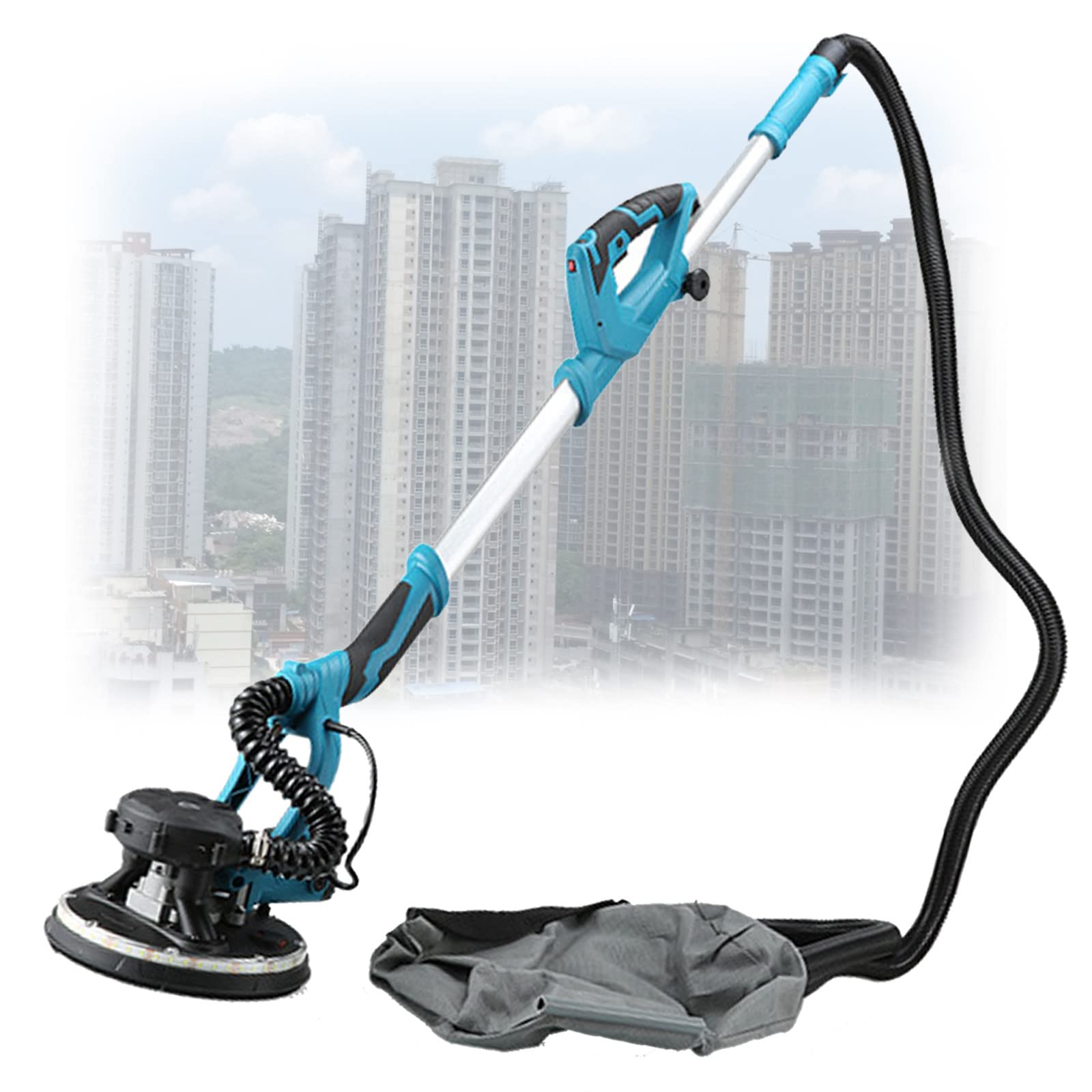 1800W Electric Drywall Sander with Vacuum Attachment - Variable Speed 1000-2100 RPM, LED Light & Extension Handle - Professional Wall Polishing Machine with Long Dust Hose & 50 Sandpapers - Perfect for Home Renovation, Drywall Repair and DIY Projects
